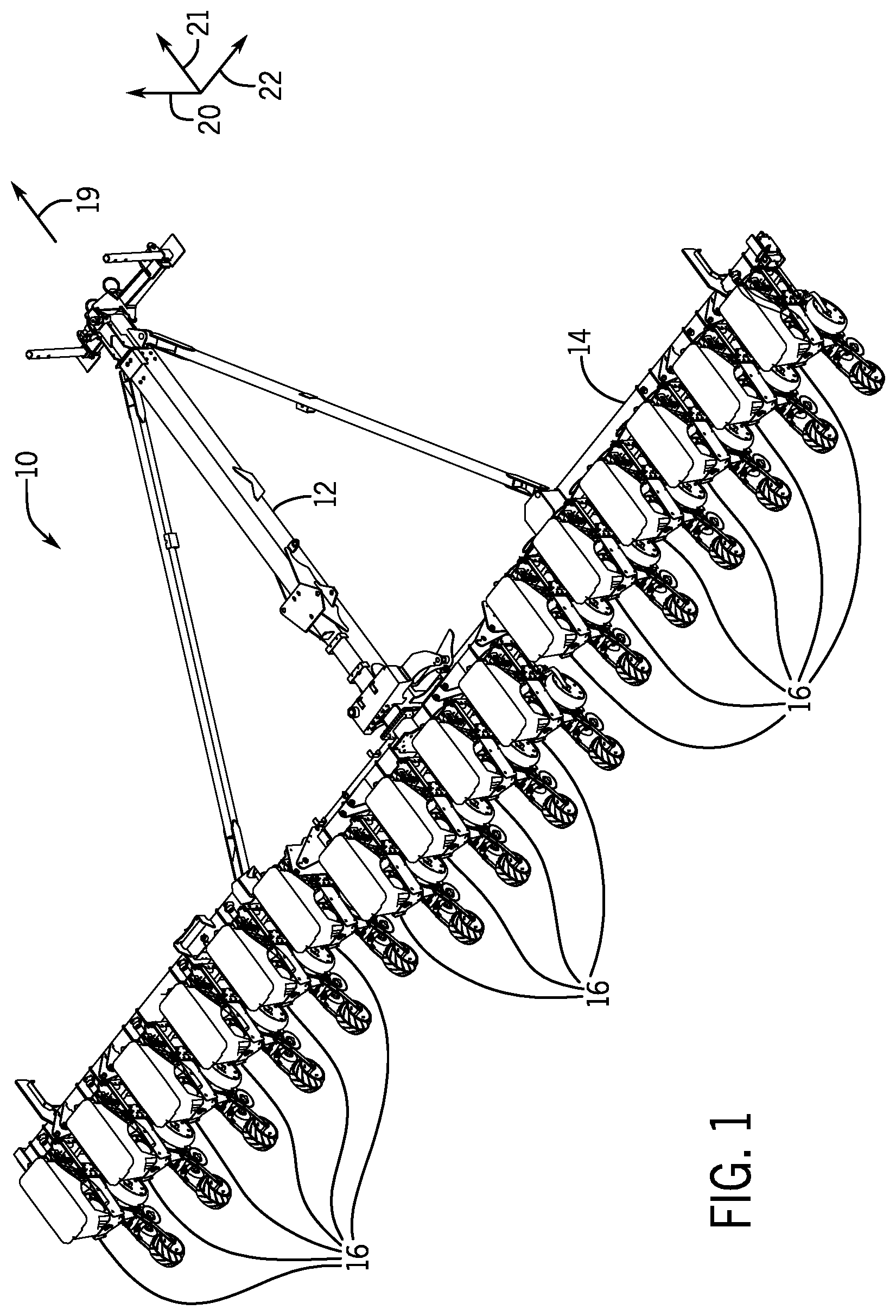 Patent US11770988 Figure 1 – Adjustable closing system for an agricultural implement