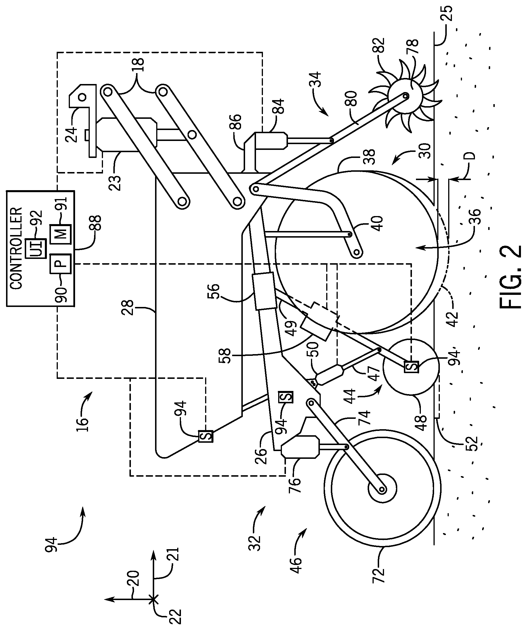 Patent US11770988 Figure 2 – Adjustable closing system for an agricultural implement