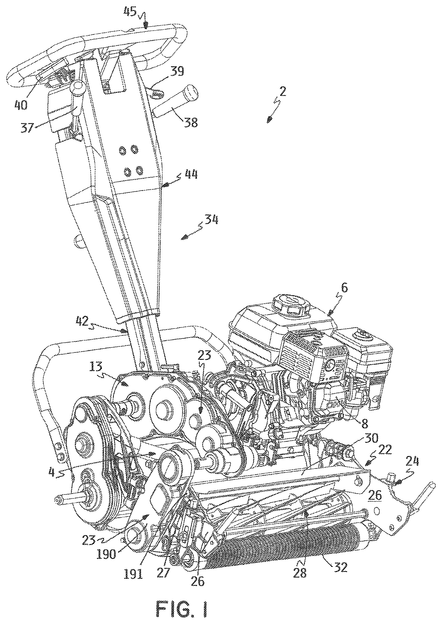 Patent US11771000 Figure 1 – Walk reel mower with common mount