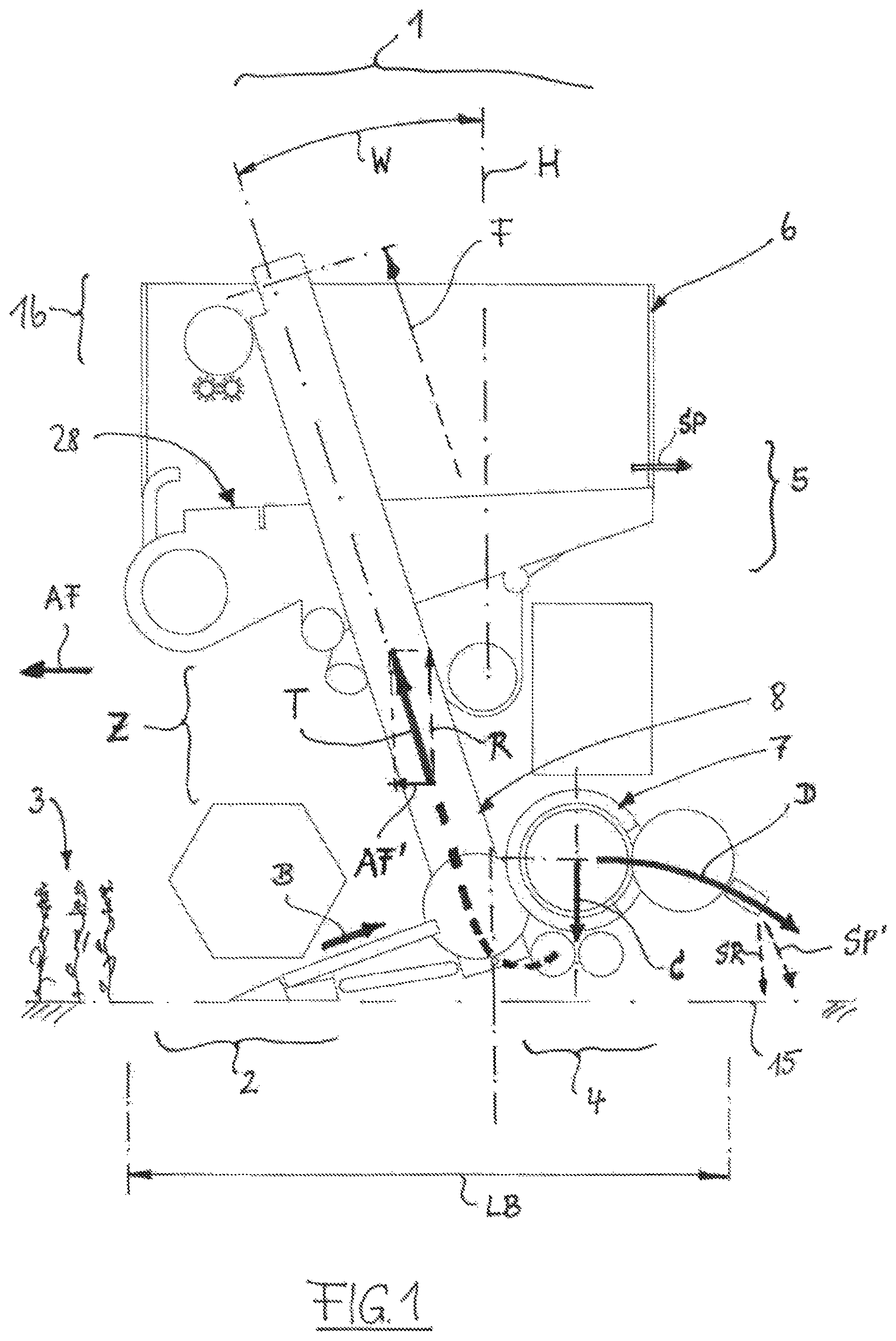 Patent US11771001 Figure 1 – Method for harvesting grain crops, and apparatus, provided therefor, for a harvester