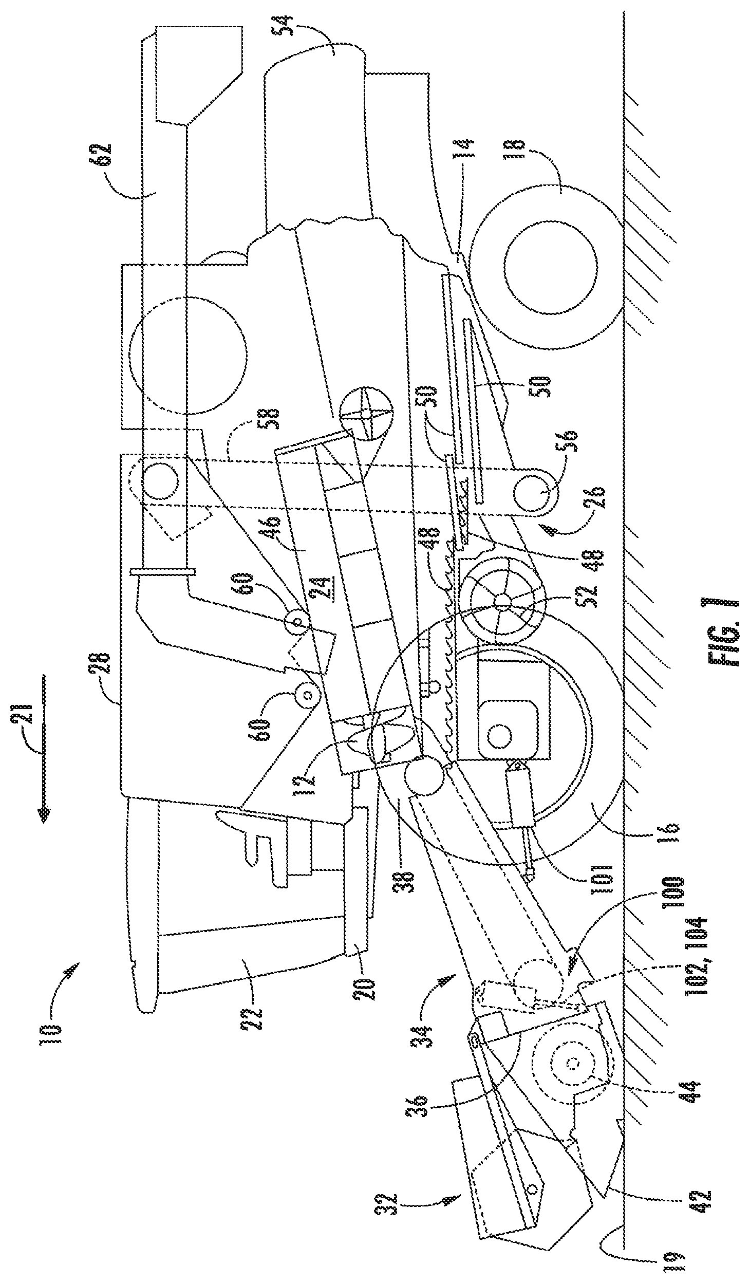 Patent US11771002 Figure 1 – Method and system for calibrating a height control system for an implement of an agricultural work vehicle
