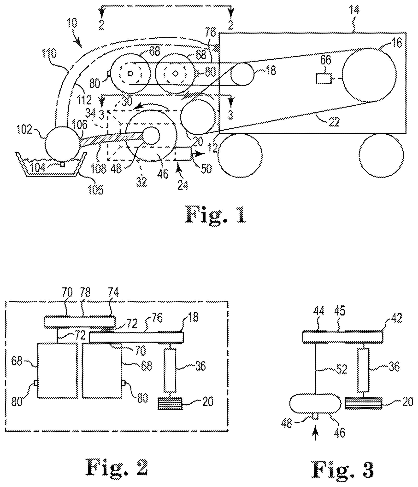 Patent US11771003 Figure 1 – Transfer assembly for attachment to a front portion of an agricultural vehicle and a method of use