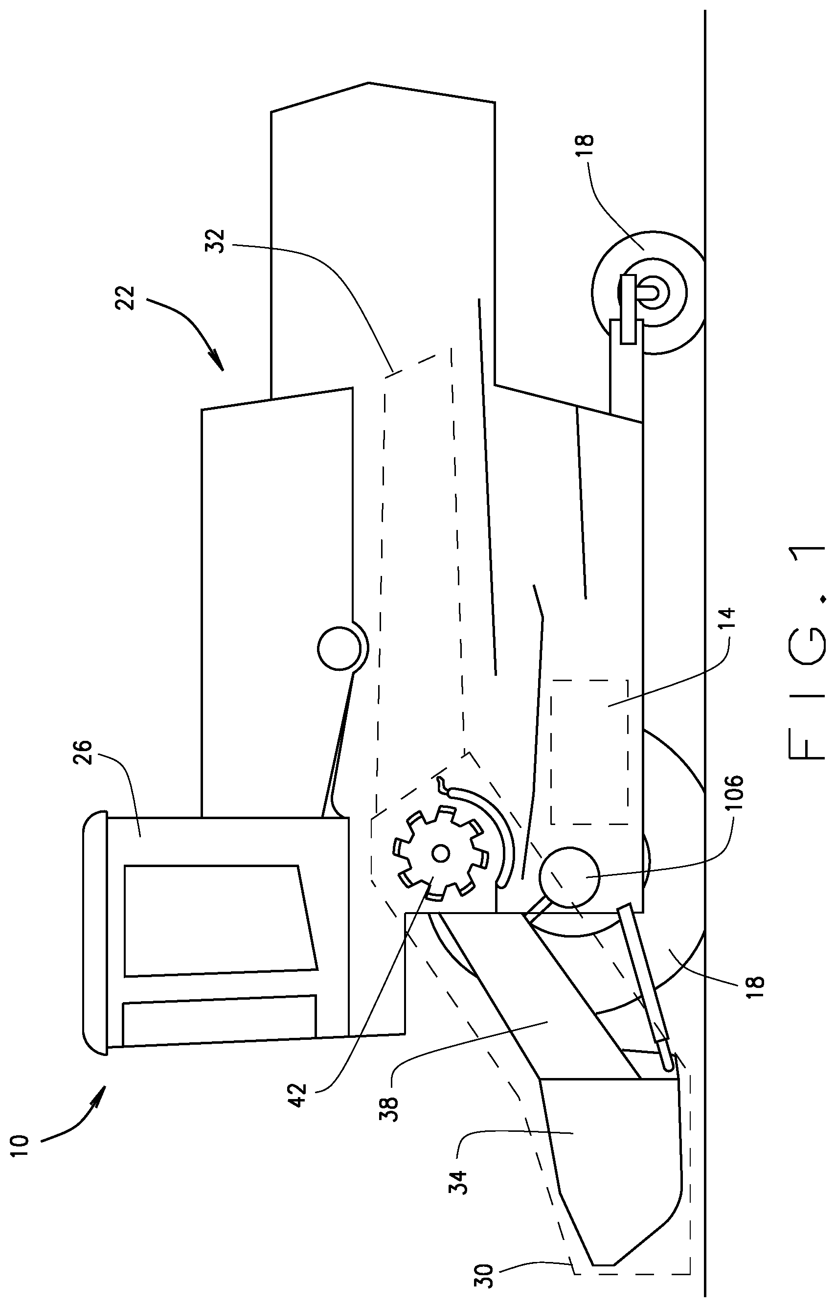Patent US11771006 Figure 1 – Plant product harvesting machine feederhouse