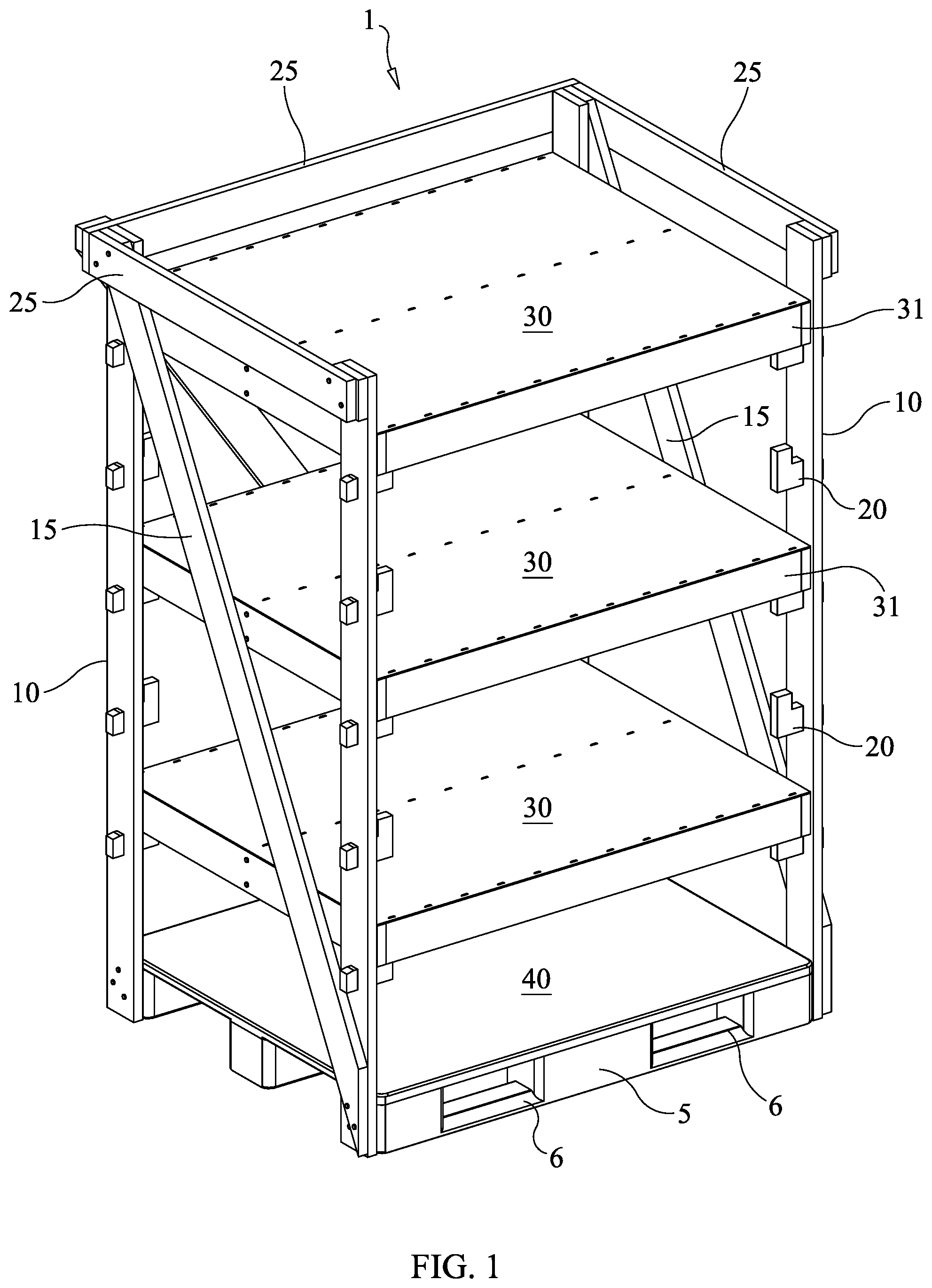 Patent US11771015 Figure 1 – Nursery shipping rack with removable shelving