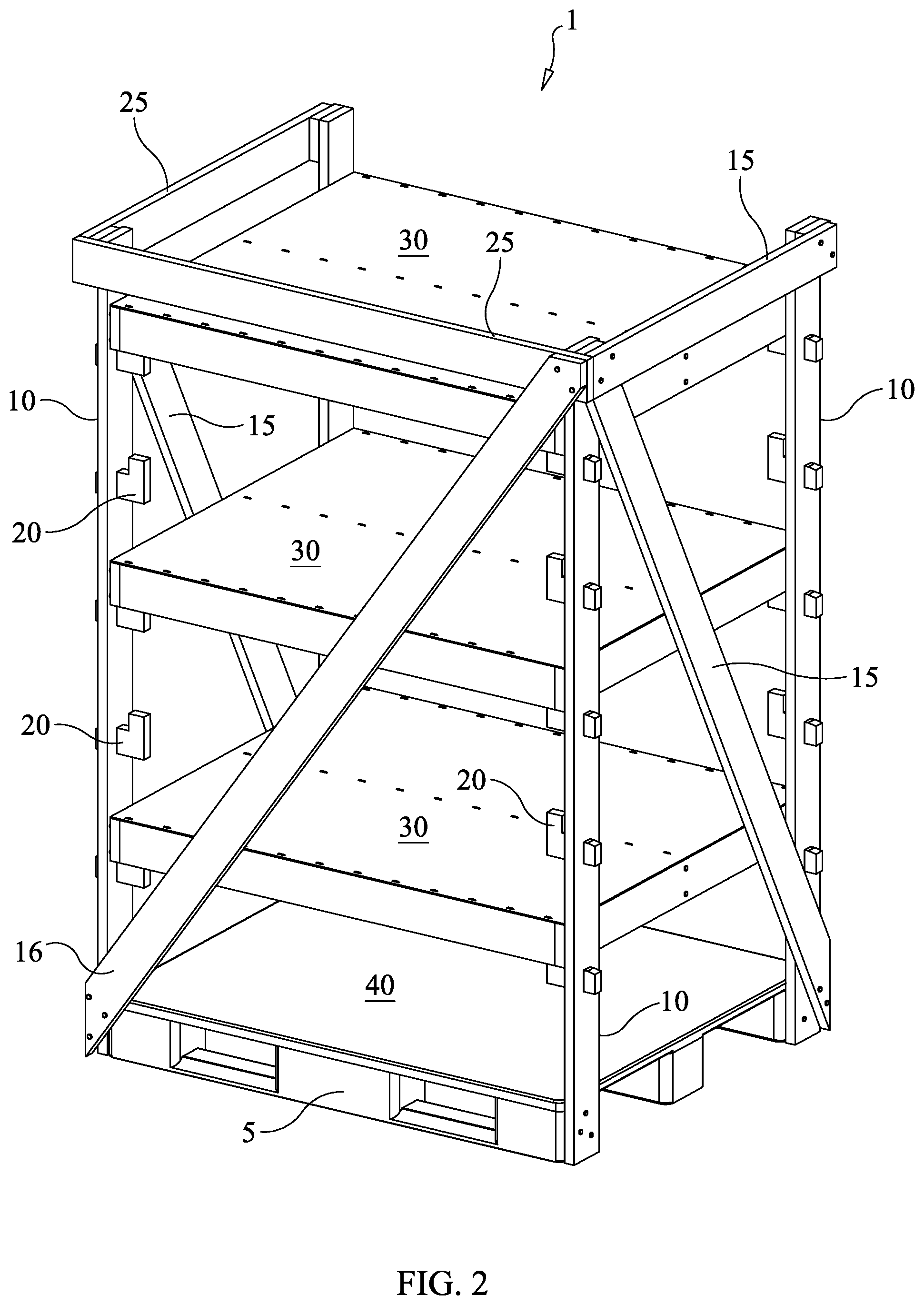 Patent US11771015 Figure 2 – Nursery shipping rack with removable shelving