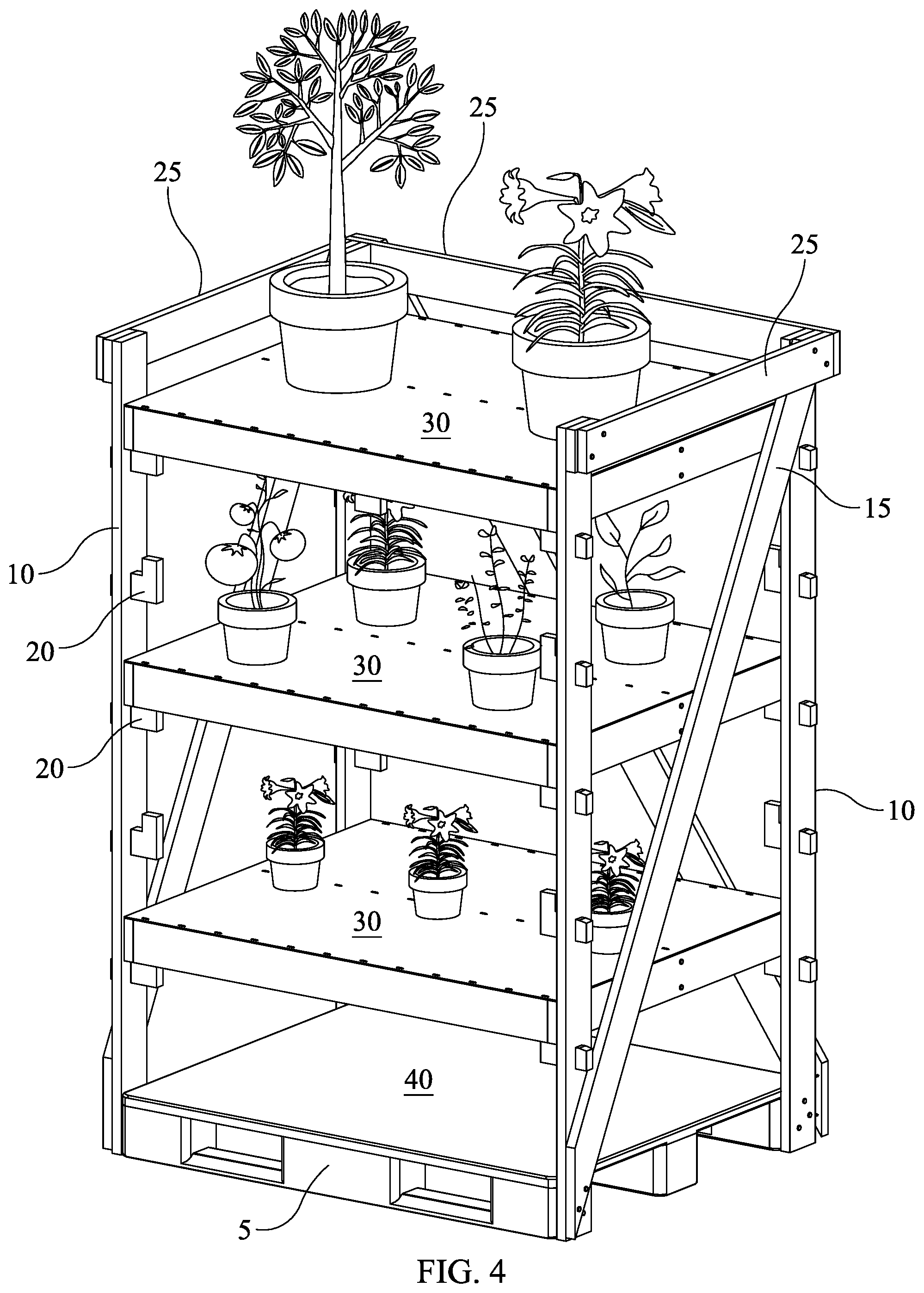 Patent US11771015 Figure 4 – Nursery shipping rack with removable shelving
