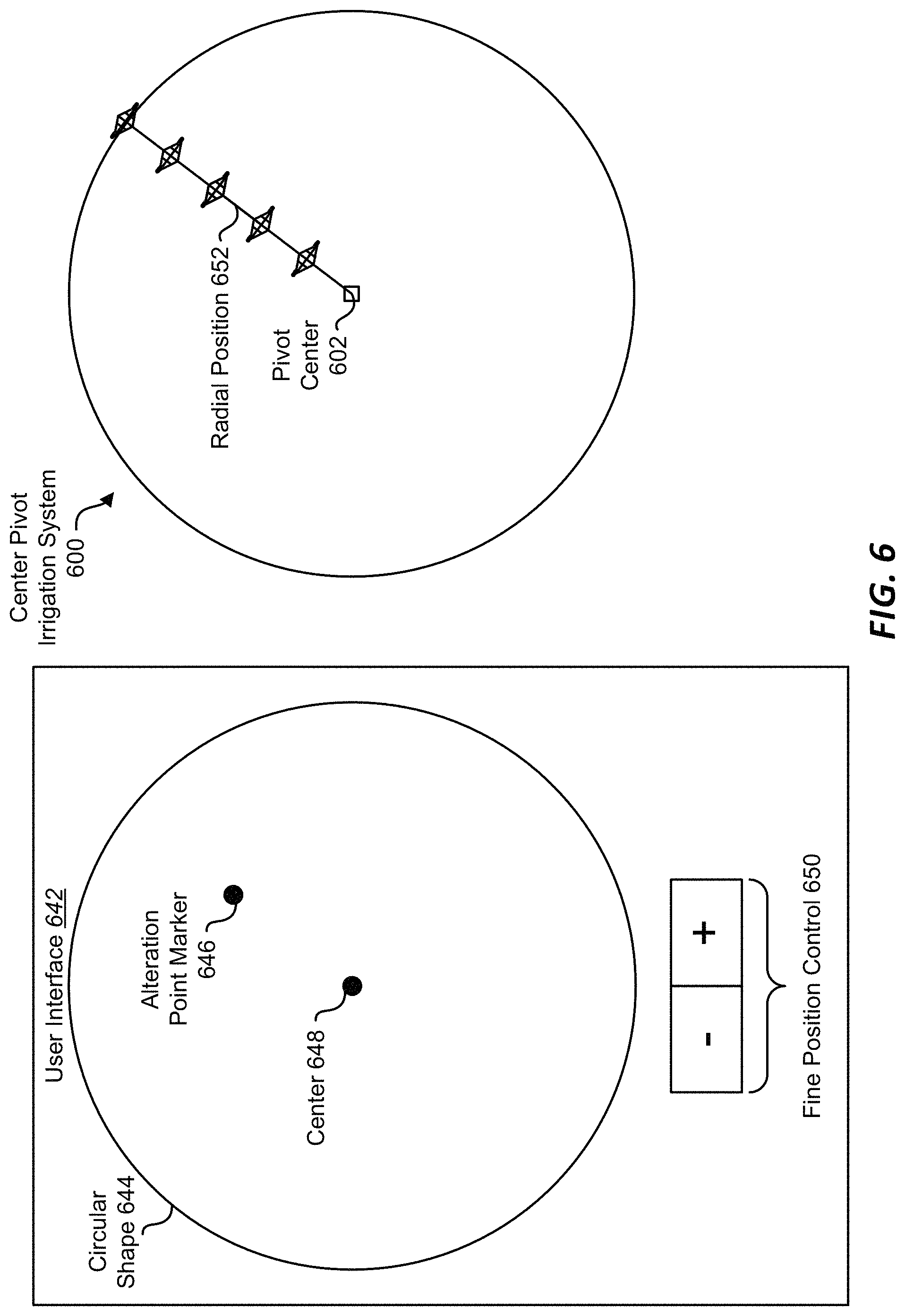 Patent US11771023 Figure 6 – Systems and methods for controlling center pivot irrigation systems