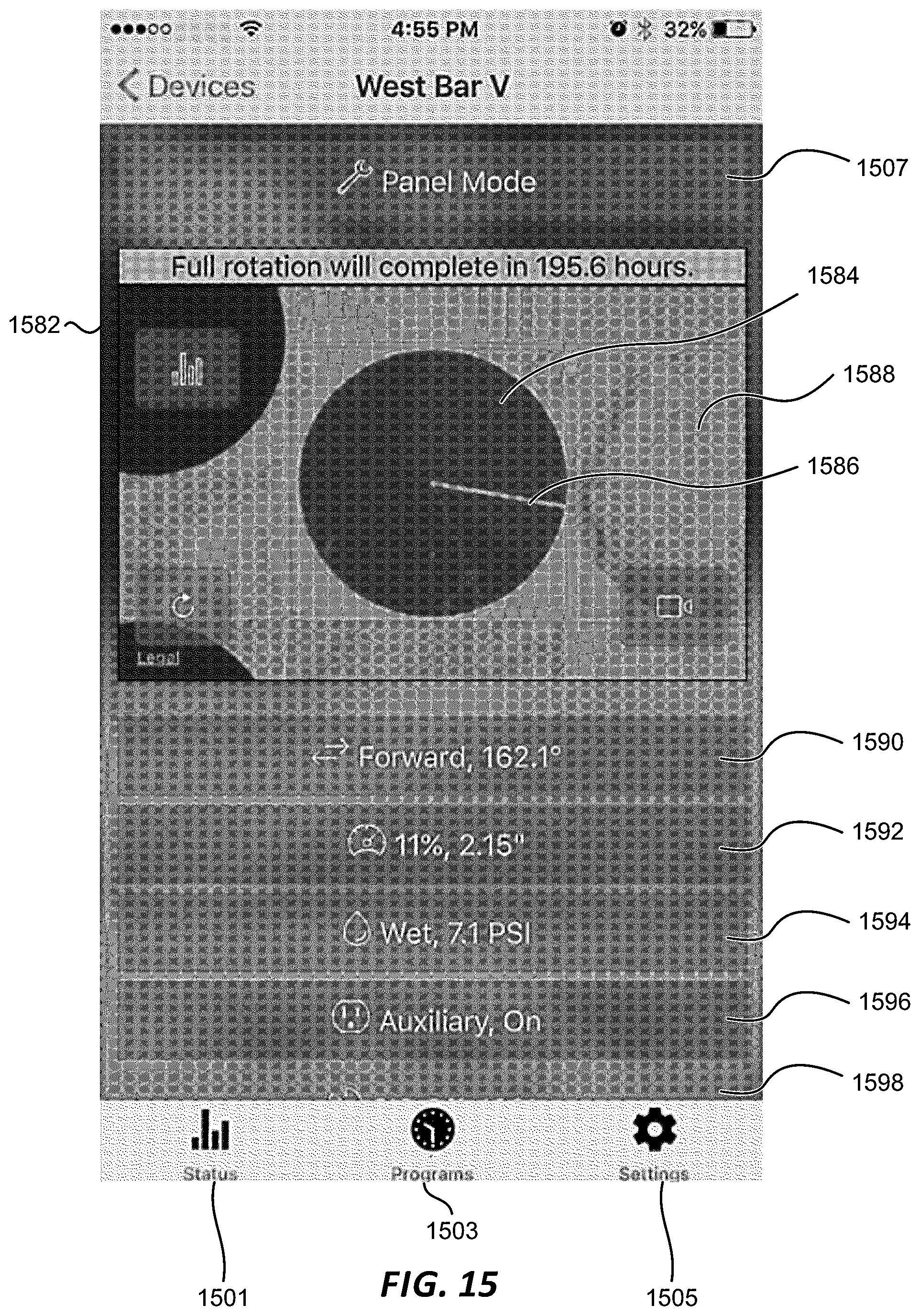 Patent US11771023 Figure 15 – Systems and methods for controlling center pivot irrigation systems