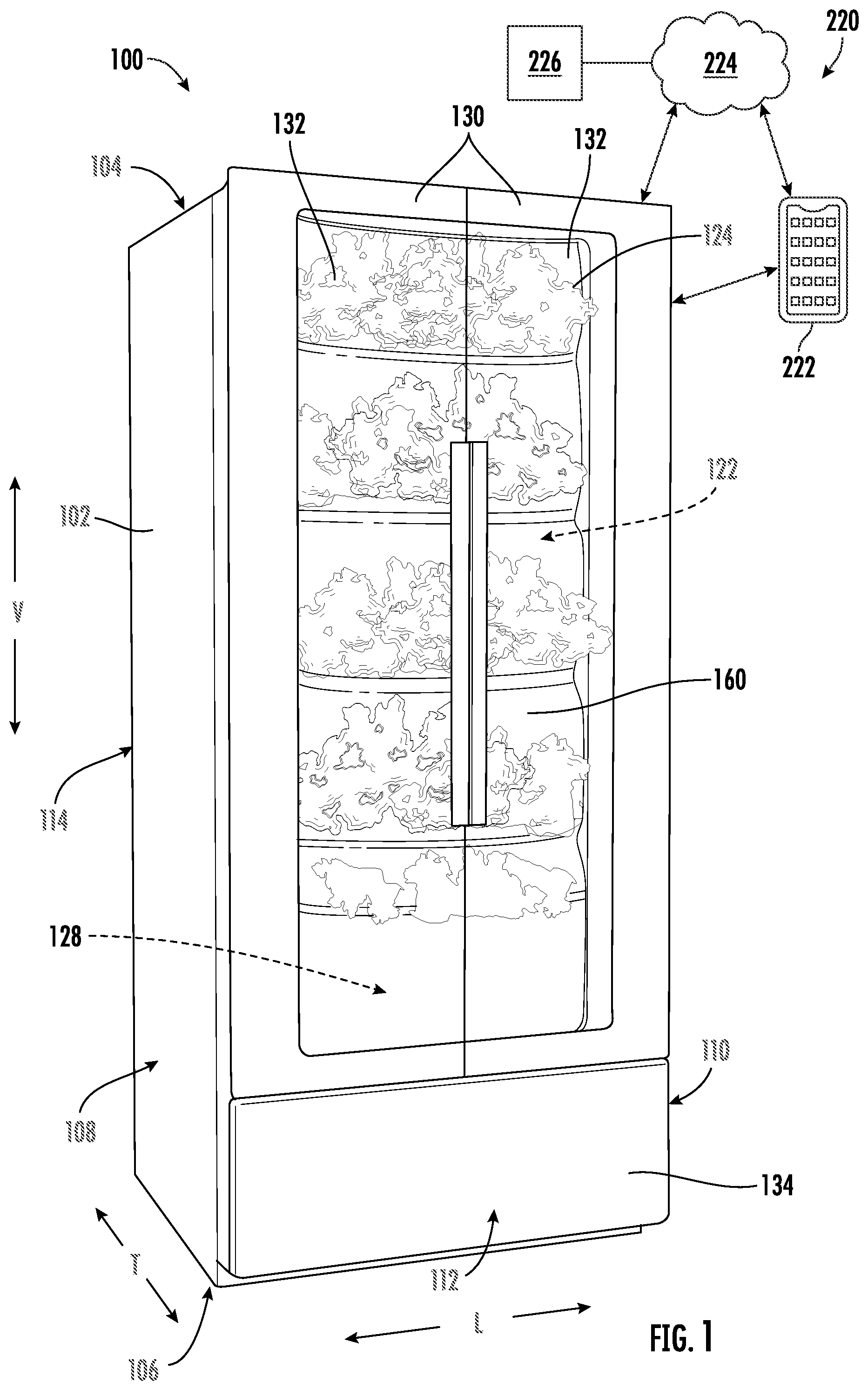 Patent US11771027 Figure 1 – Overflow protection system for a hydration system in an indoor gardening appliance