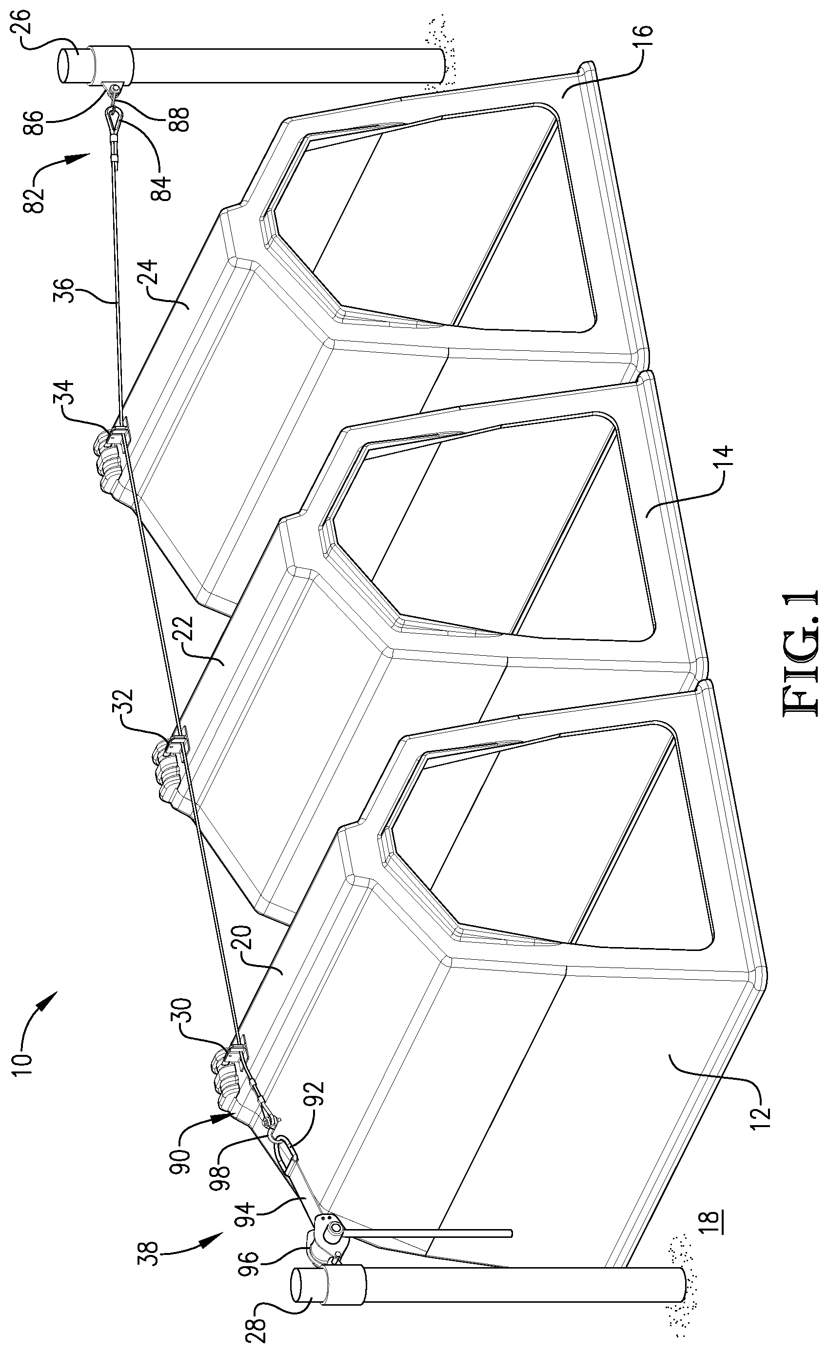 Patent US11771048 Figure 1 – System and method for securing calf hutches