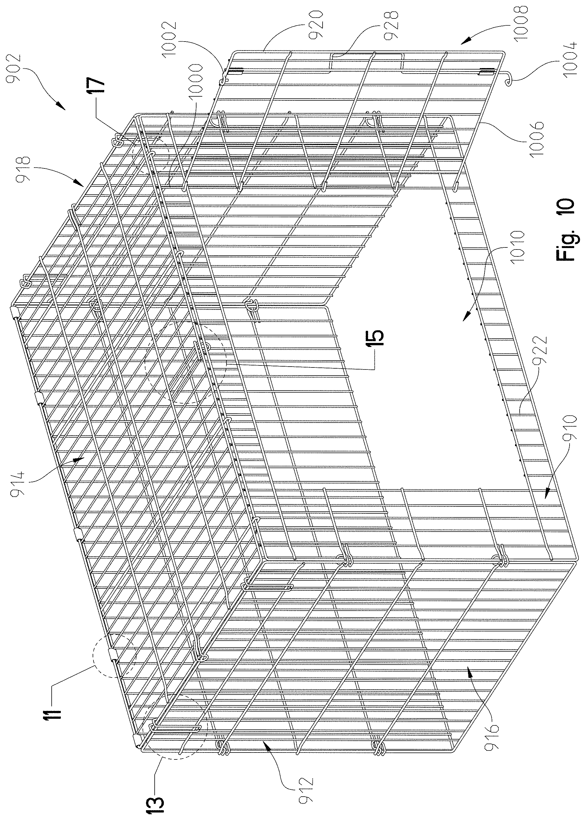 Patent US11771053 Figure 9 – Animal crate assembly