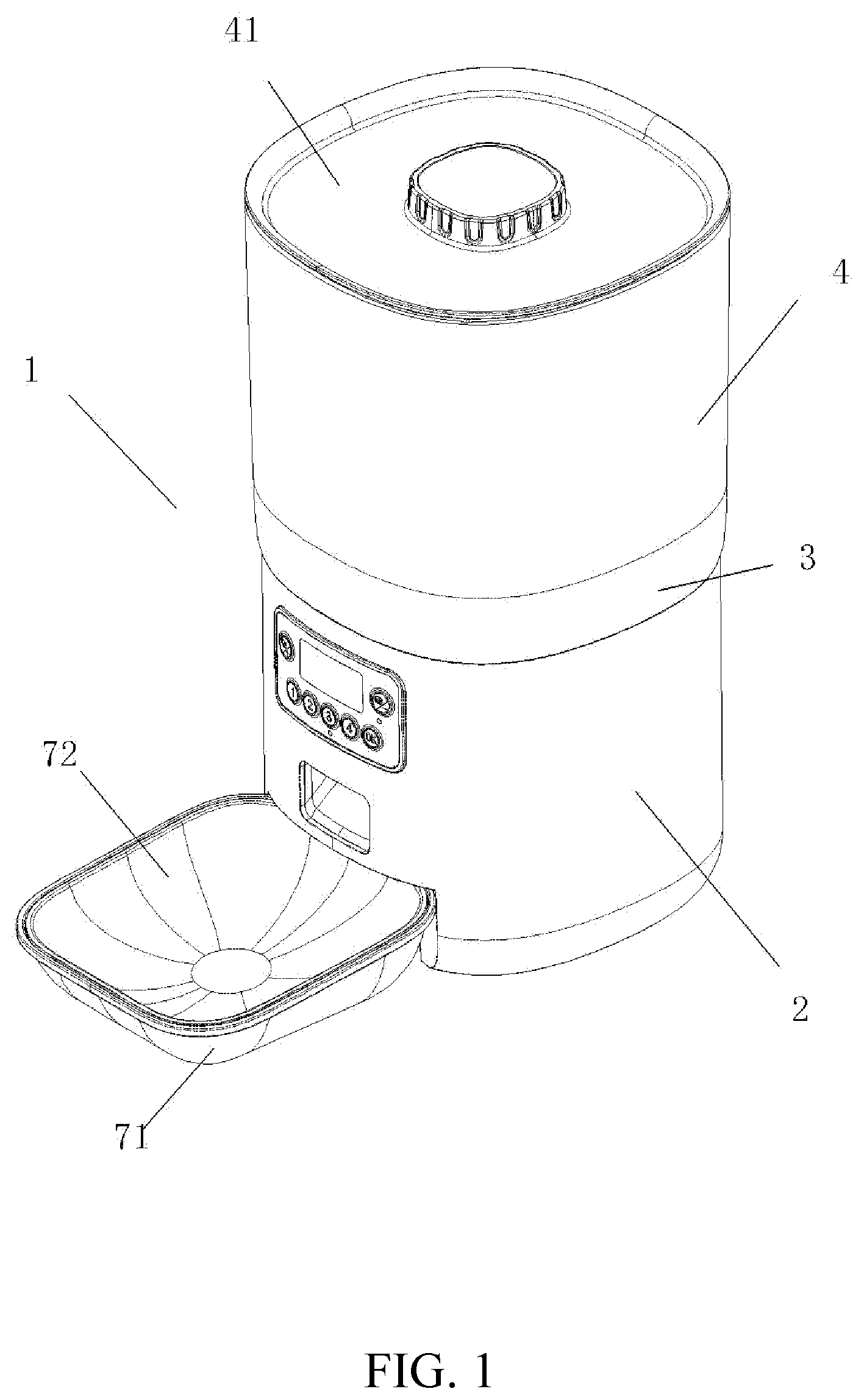 Patent US11771055 Figure 1 – Automatic pet feeder with intelligent push-pull and anti-cockroach functions
