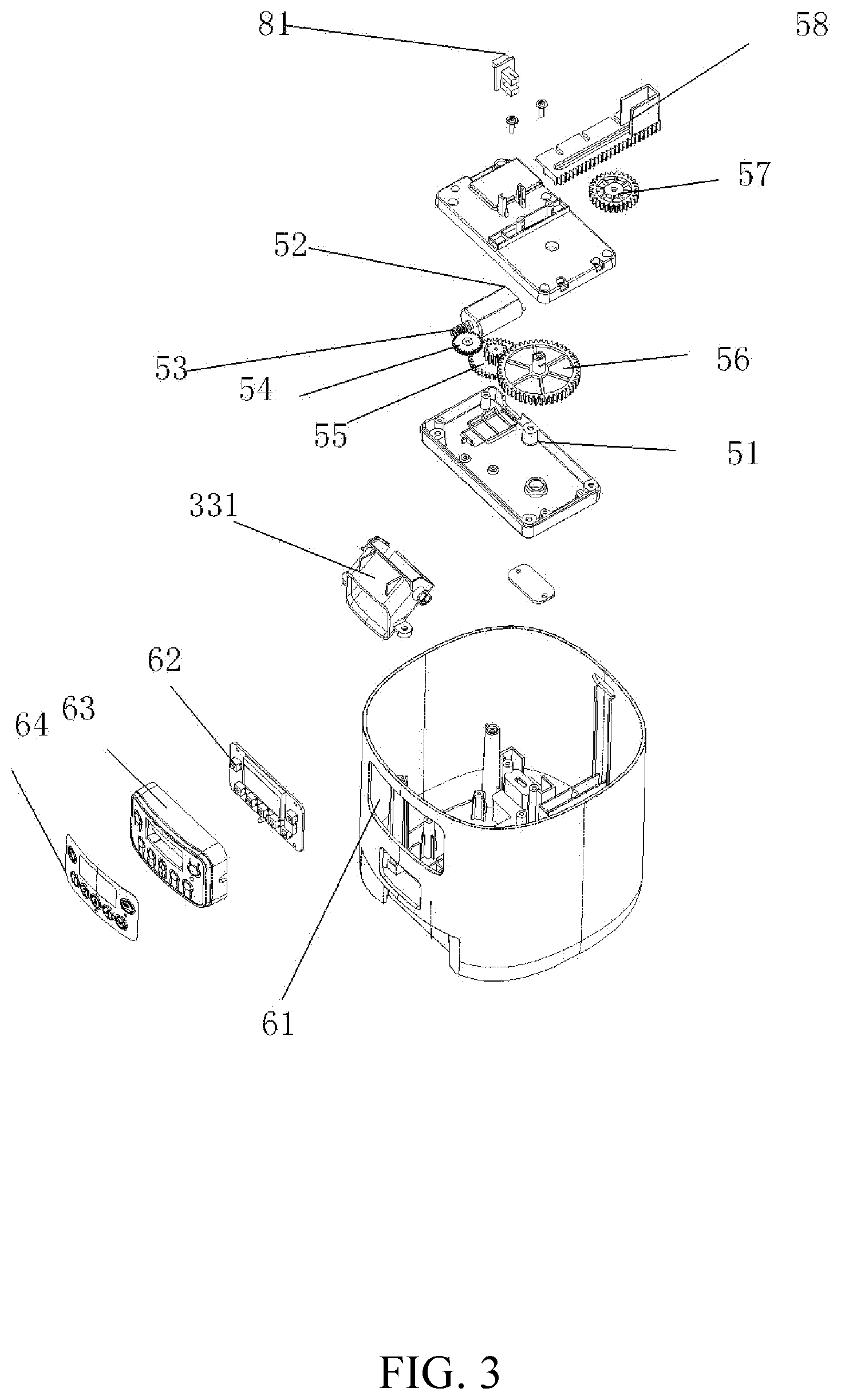 Patent US11771055 Figure 3 – Automatic pet feeder with intelligent push-pull and anti-cockroach functions