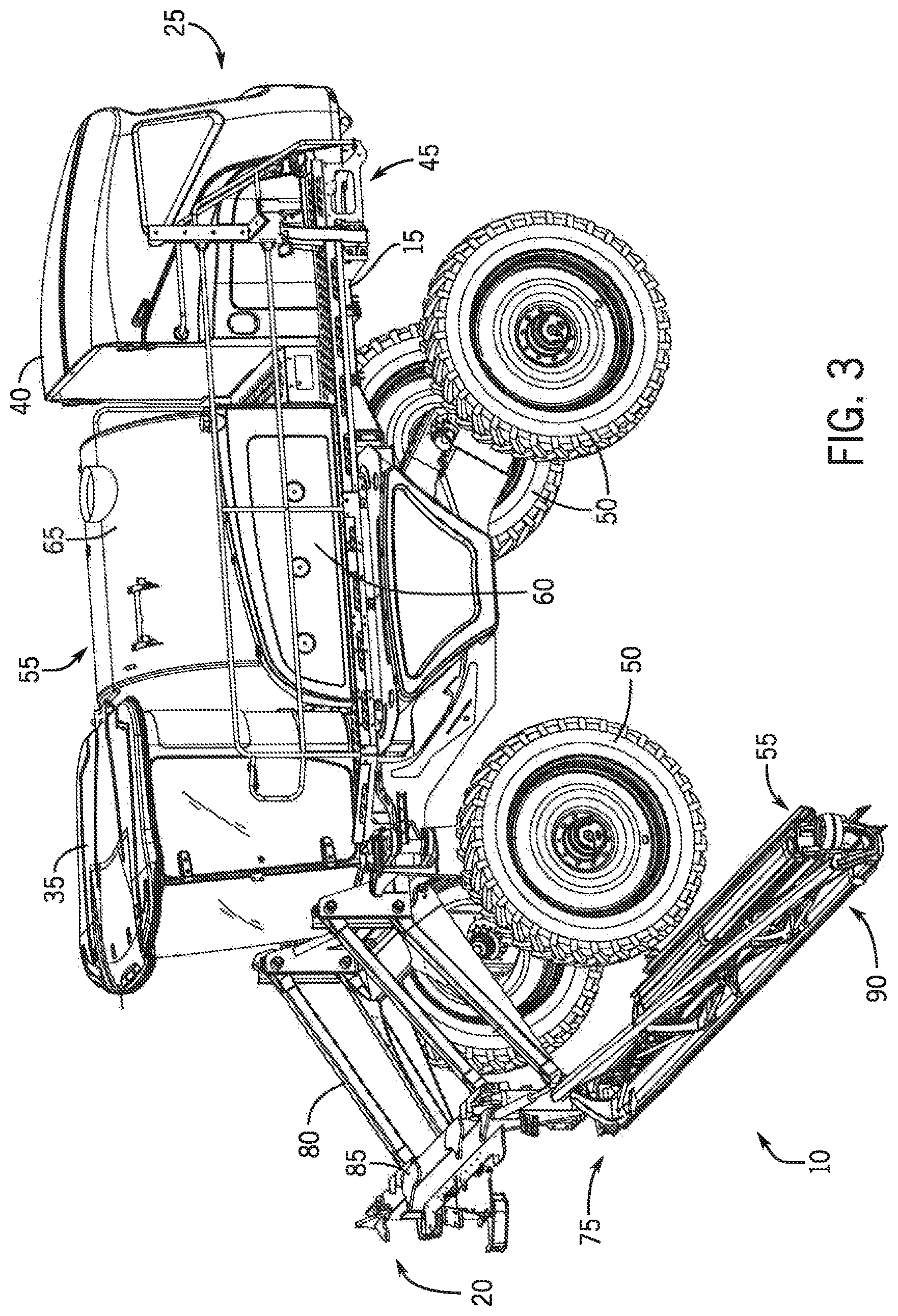 Patent US11771075 Figure 3 – Agricultural vehicle having a brake pedal interface for controlling an application boom