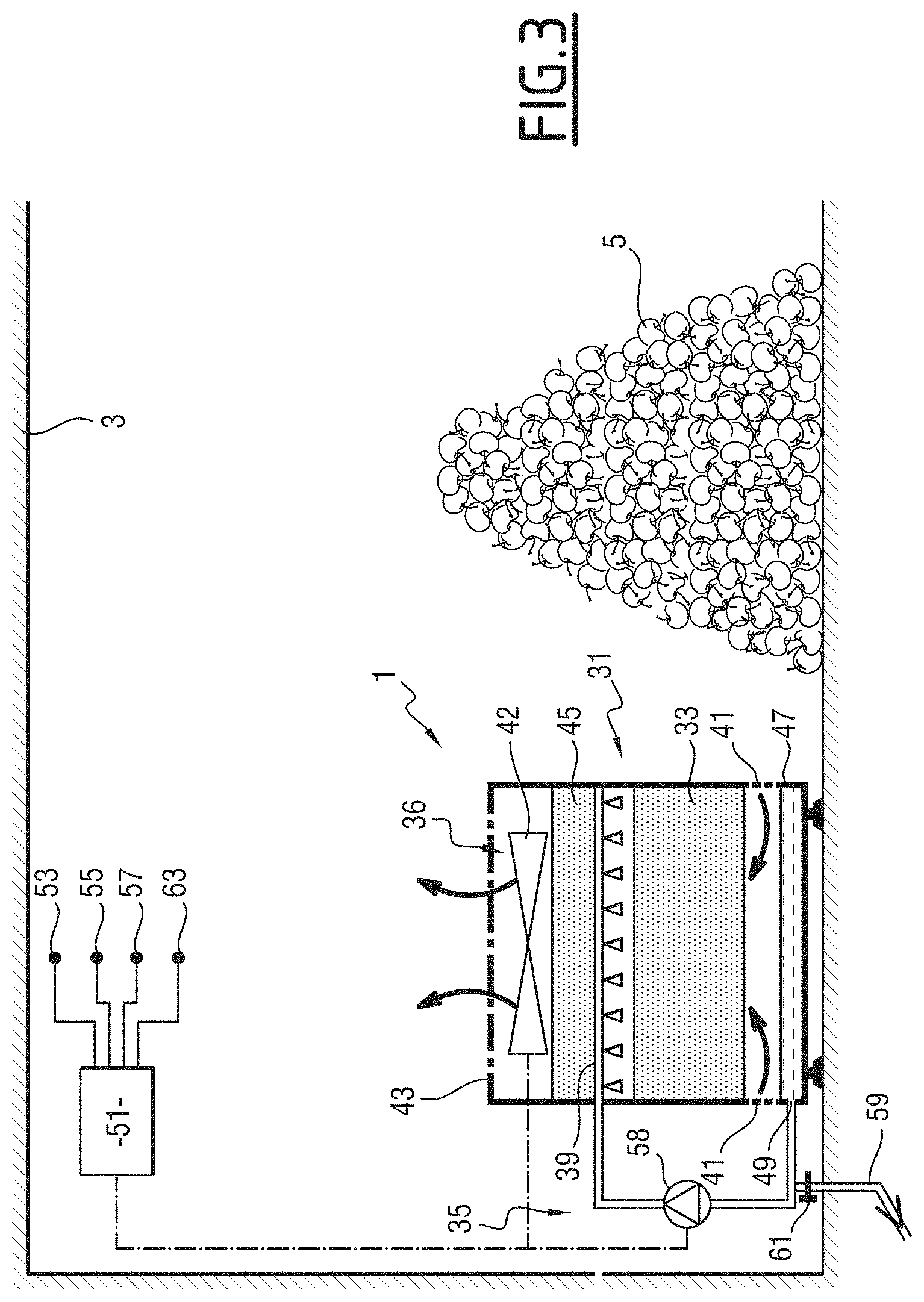 Patent US11771101 Figure 3 – Apparatus for treatment of the atmosphere of a storage space for vegetable products