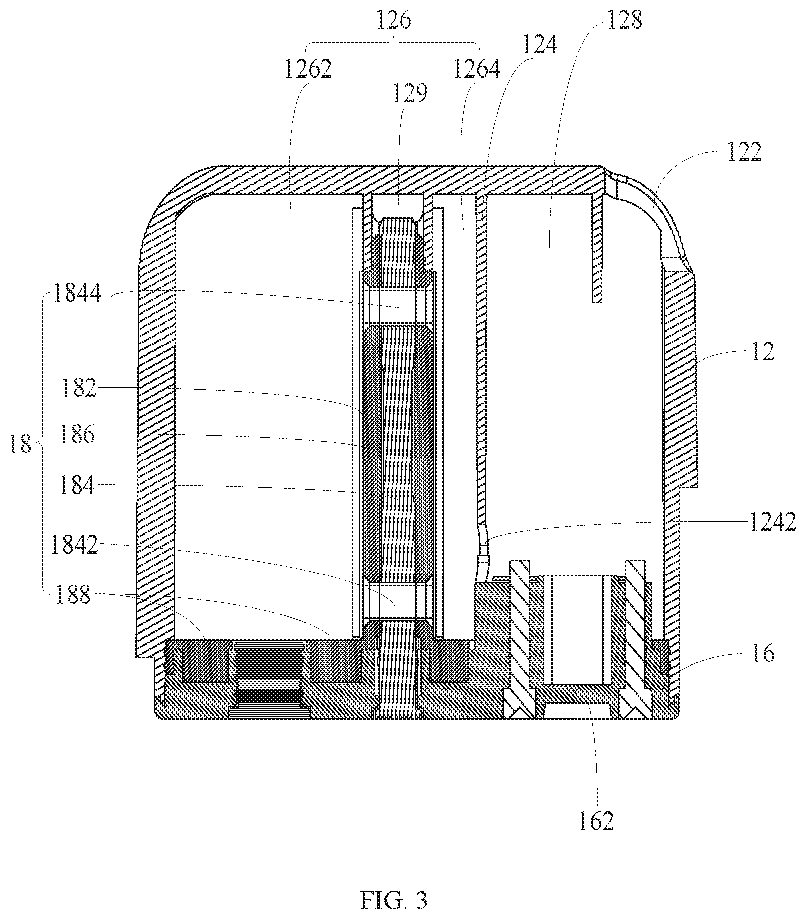 Patent US11771134 Figure 3 – Atomizer of electronic cigarette having dry-wet separation component