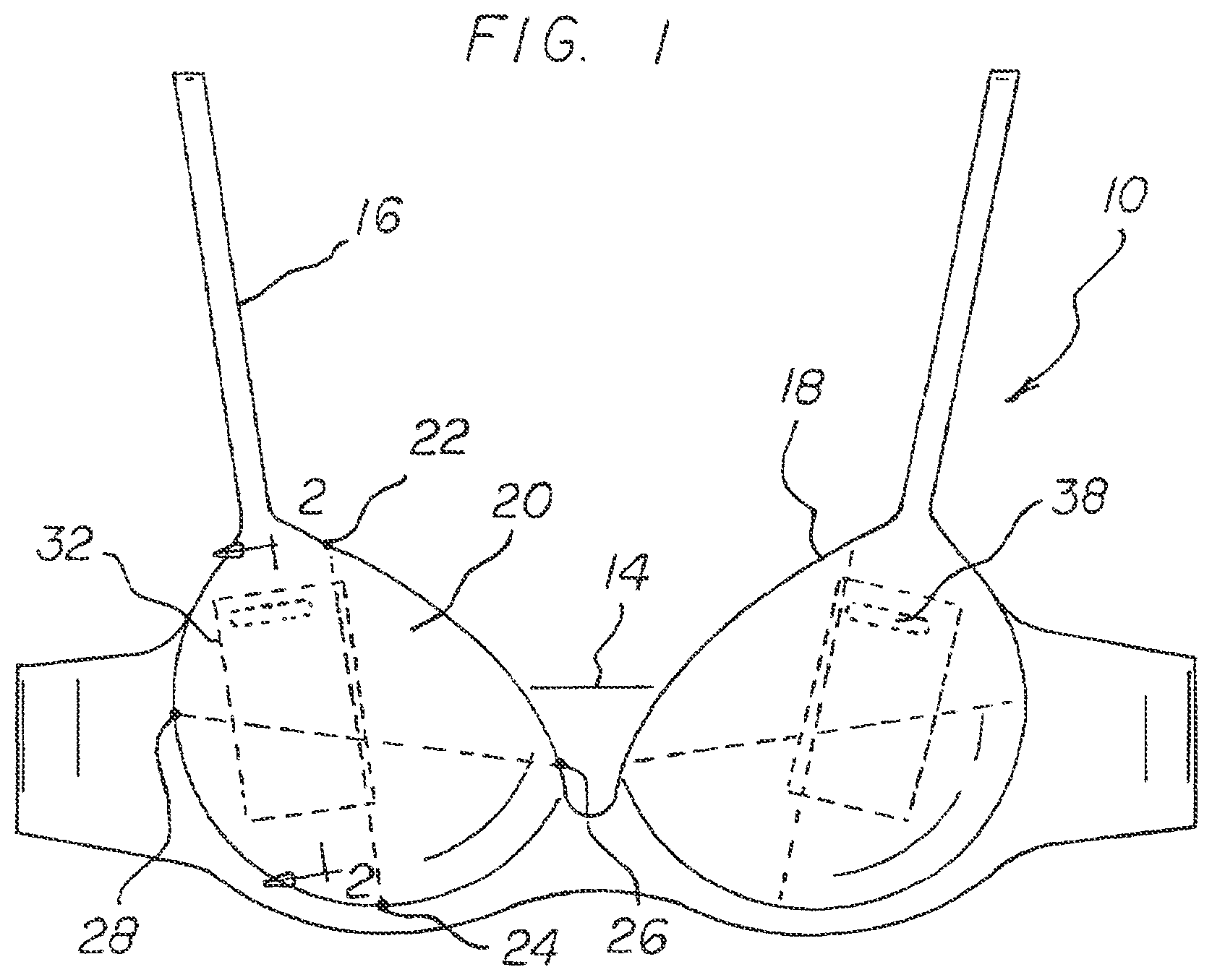 Patent US11771145 Figure 1 – Pocket bra system