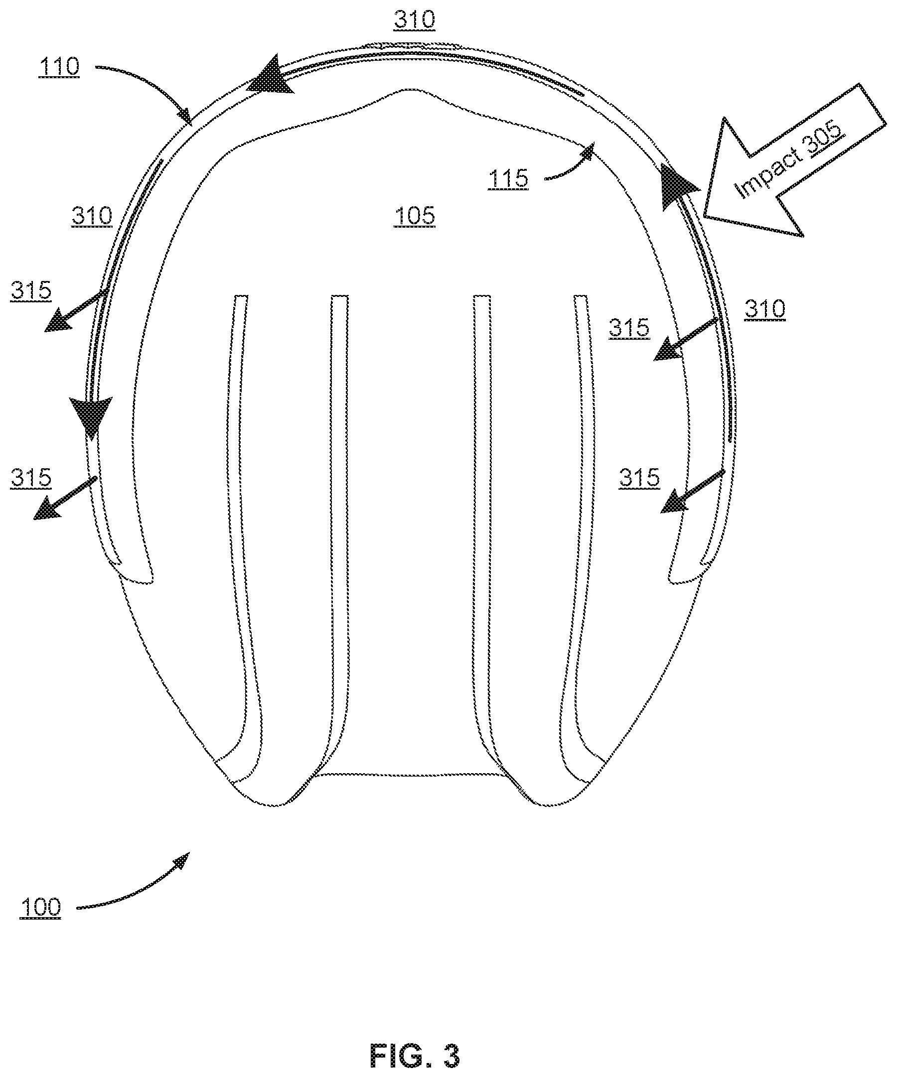 Patent US11771165 Figure 7 – Helmet with flexible structure for improved force attenuation