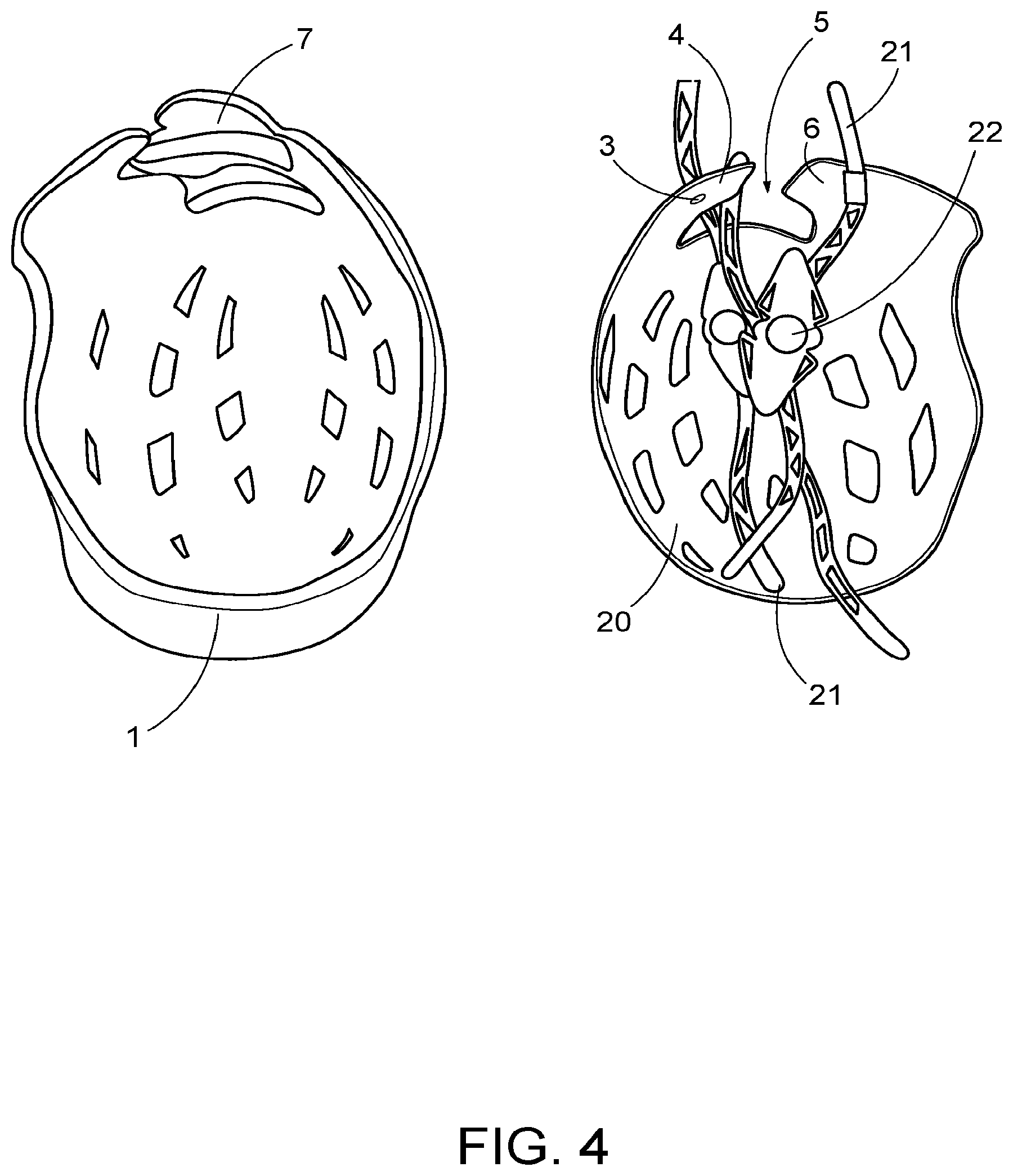 Patent US11771166 Figure 4 – Soft athletic helmet and rear closure mechanism