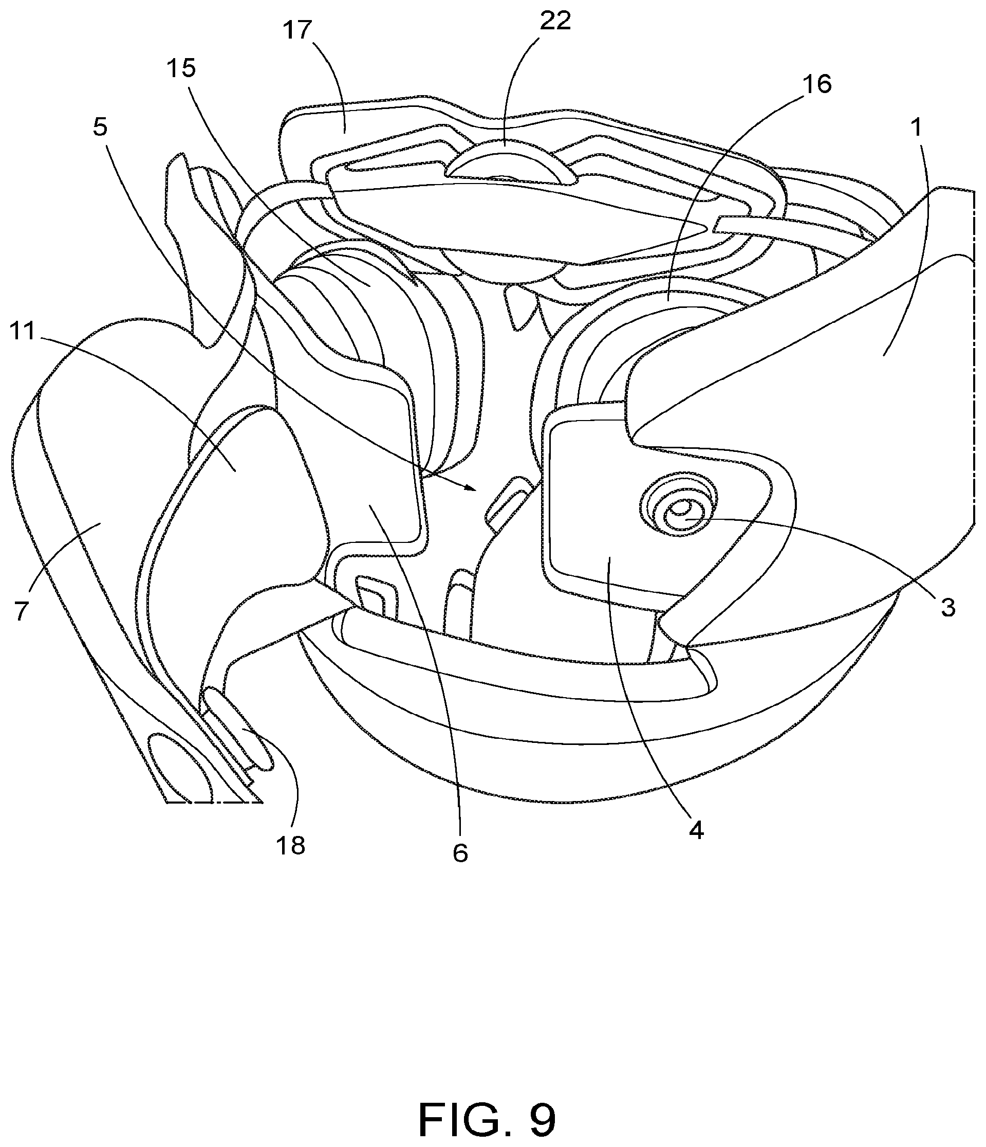 Patent US11771166 Figure 9 – Soft athletic helmet and rear closure mechanism