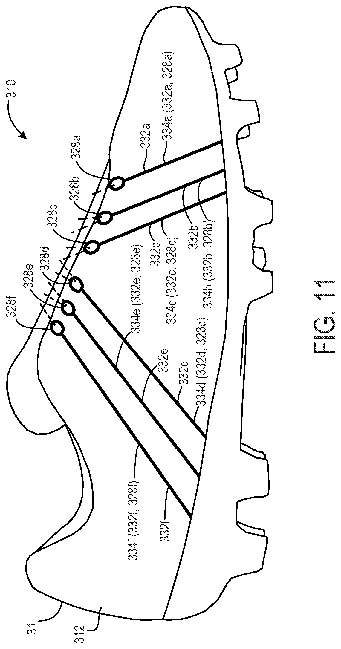 Patent US11771176 Figure 10 – Footwear with aligned tensile restraints