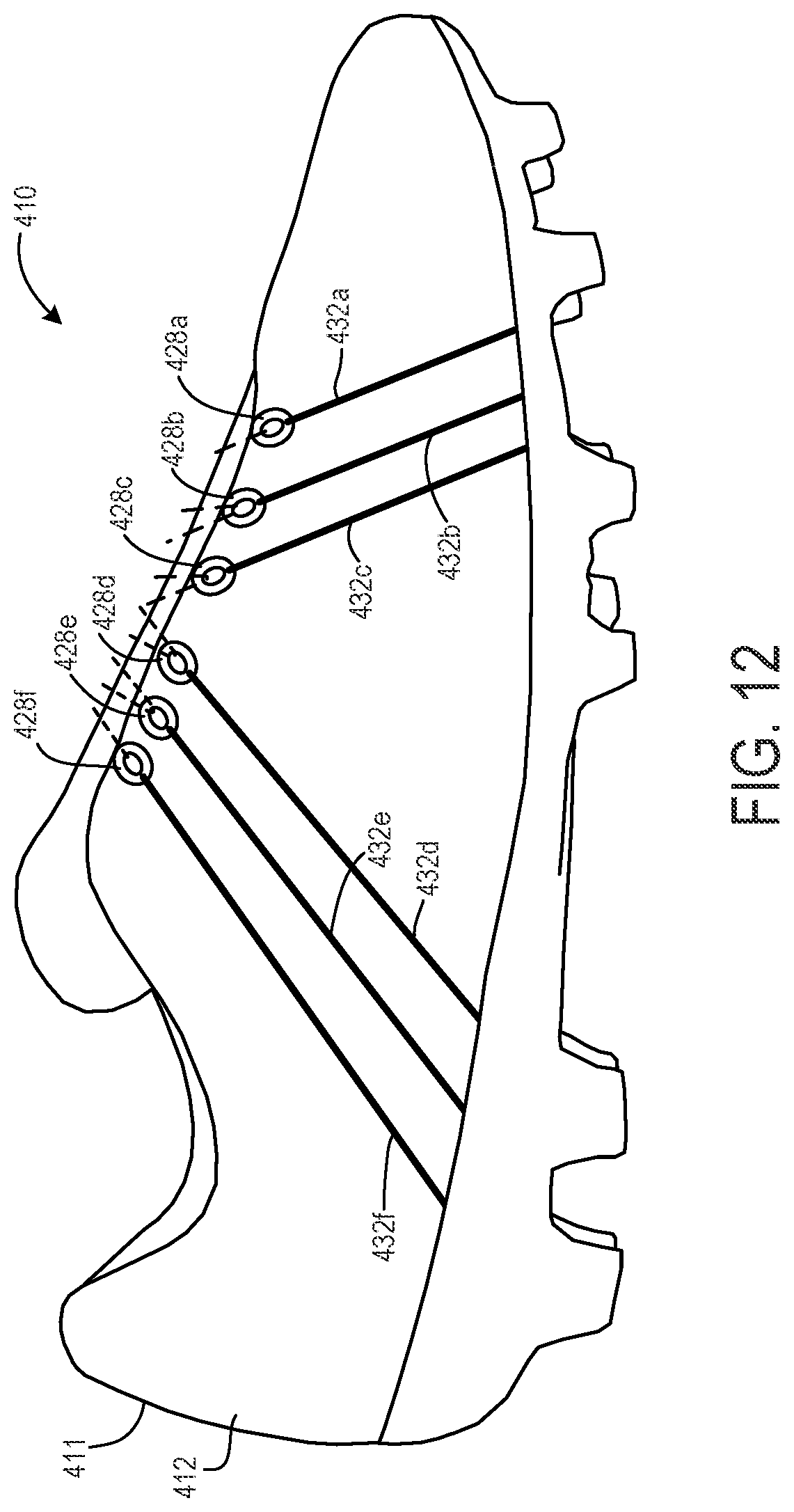 Patent US11771176 Figure 11 – Footwear with aligned tensile restraints