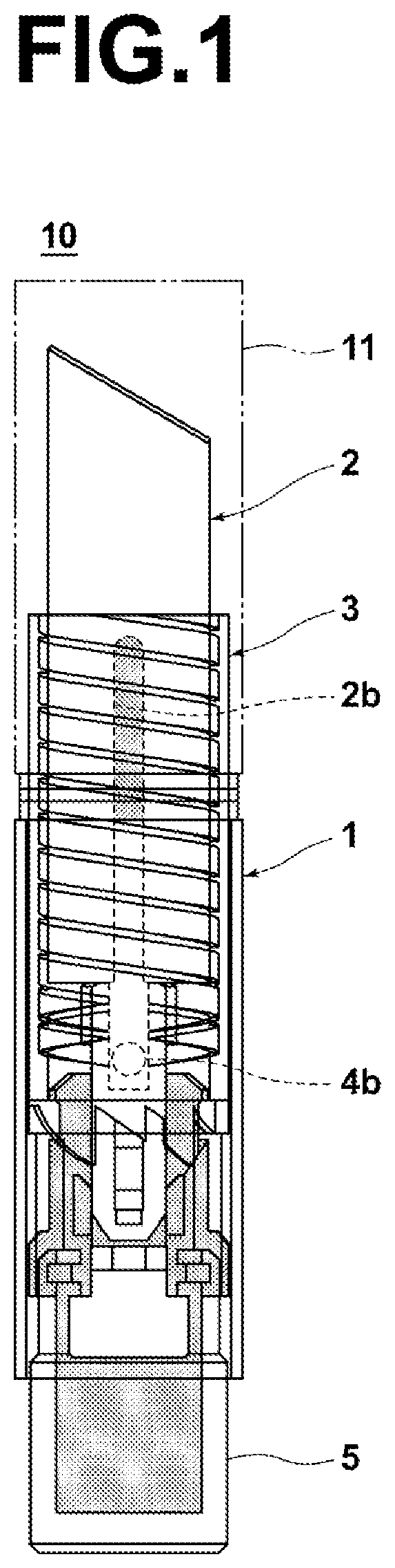 Patent US11771202 Figure 1 – Cosmetic material feeding-out container