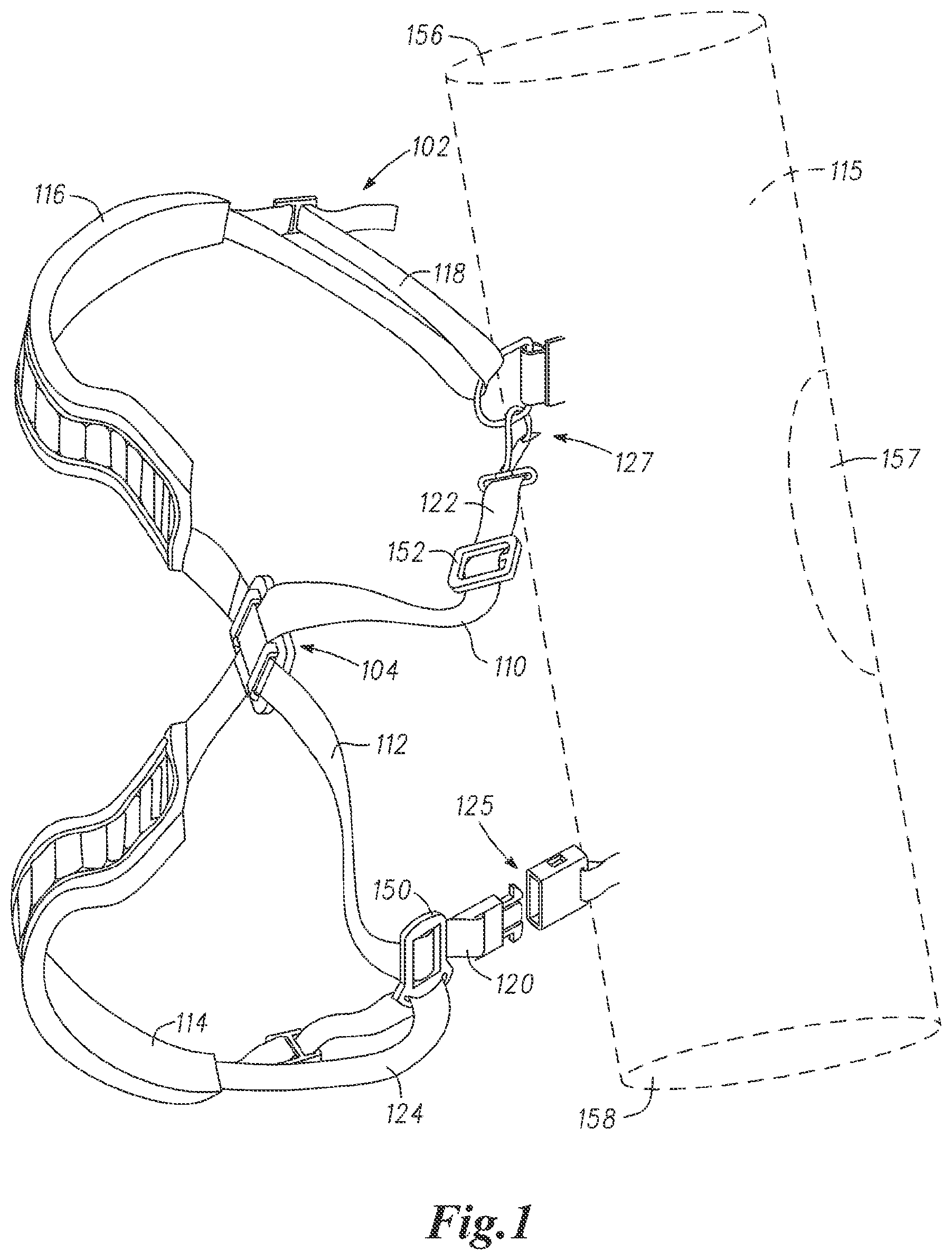 Patent US11771206 Figure 1 – Self-adjustable carrying strap system and methods to manufacture self-adjustable carrying strap system