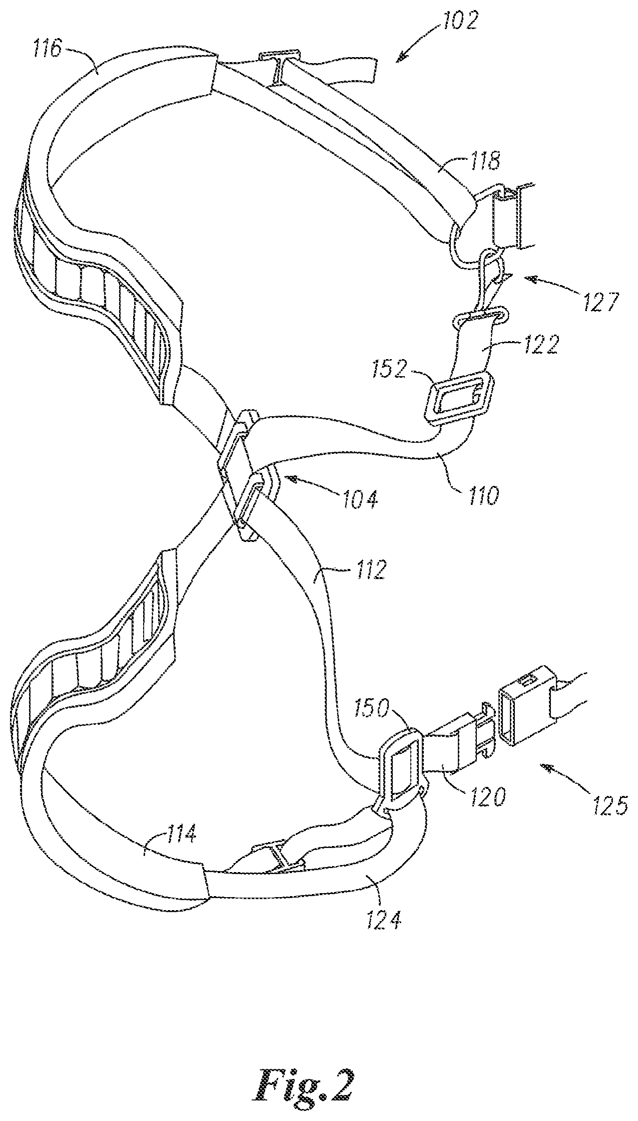 Patent US11771206 Figure 2 – Self-adjustable carrying strap system and methods to manufacture self-adjustable carrying strap system