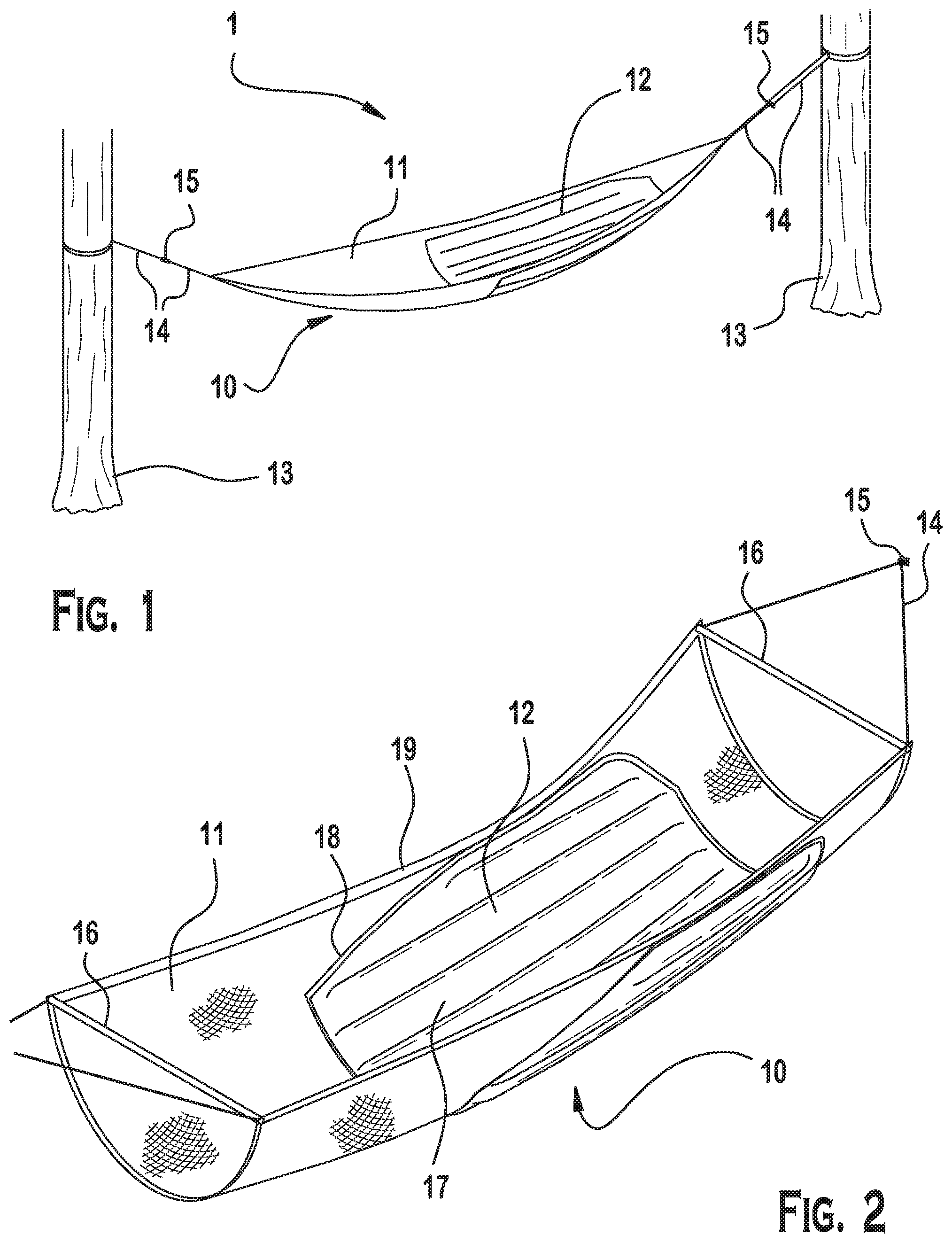 Patent US11771207 Figure 1 – Hammock with an integrated insulation section