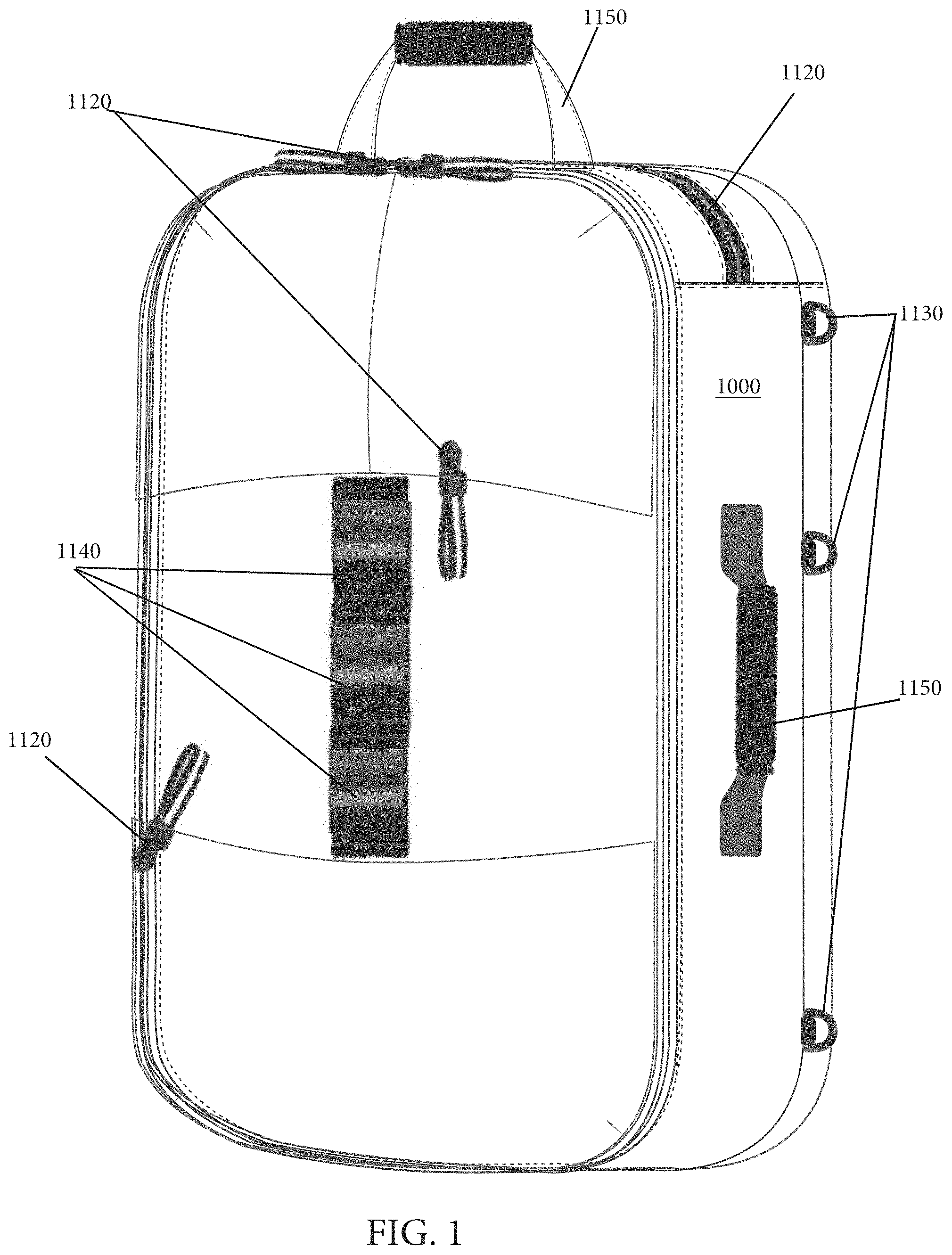 Patent US11771209 Figure 1 – Reconfigurable exercise backpack