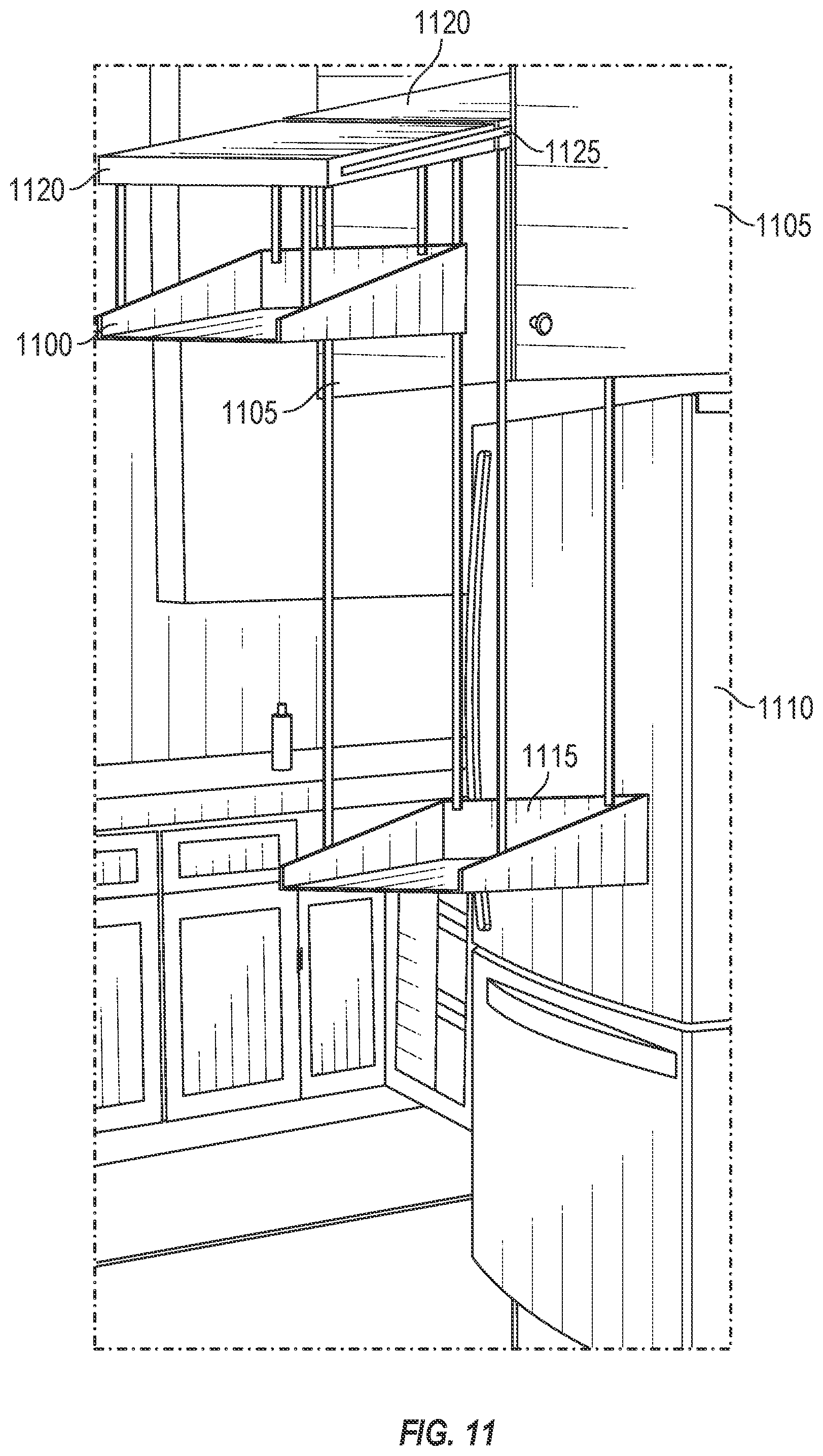 Patent US11771220 Figure 11 – Configuration and control of moveable shelf systems