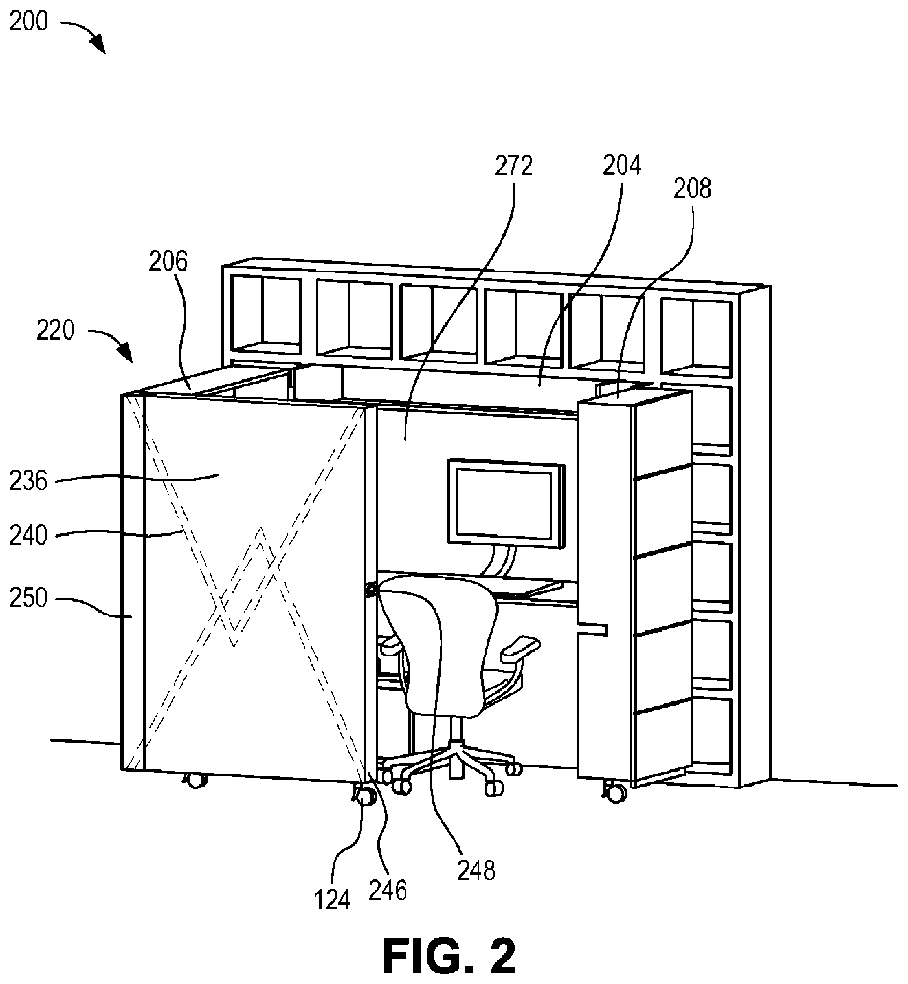 Patent US11771223 Figure 2 – Deployable screen system