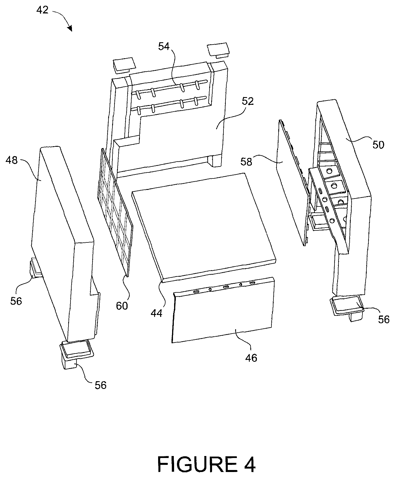 Patent US11771232 Figure 4 – Modular furniture with tool free assembly