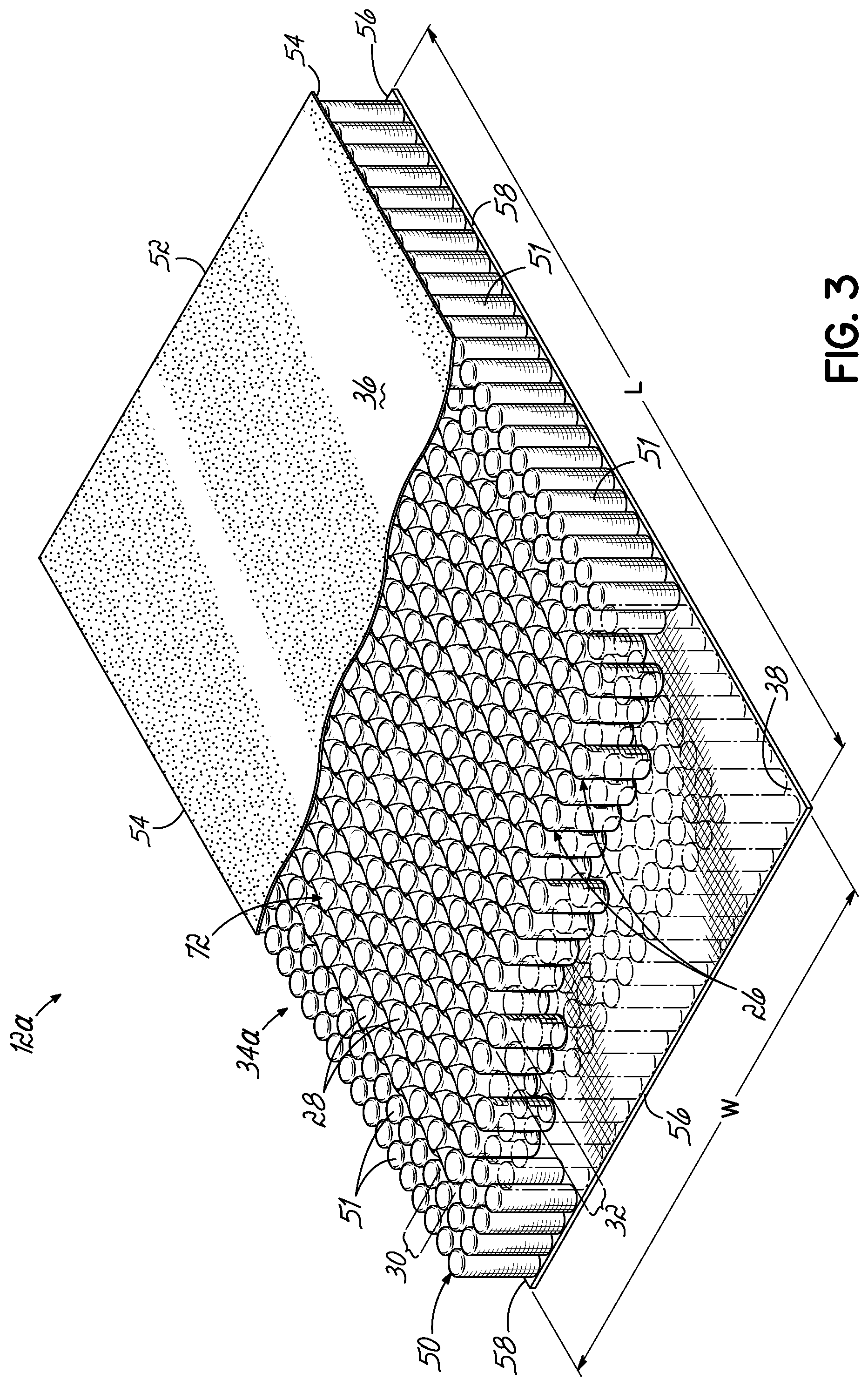 Patent US11771235 Figure 3 – Pocketed spring assembly having dimensionally stabilizing substrate