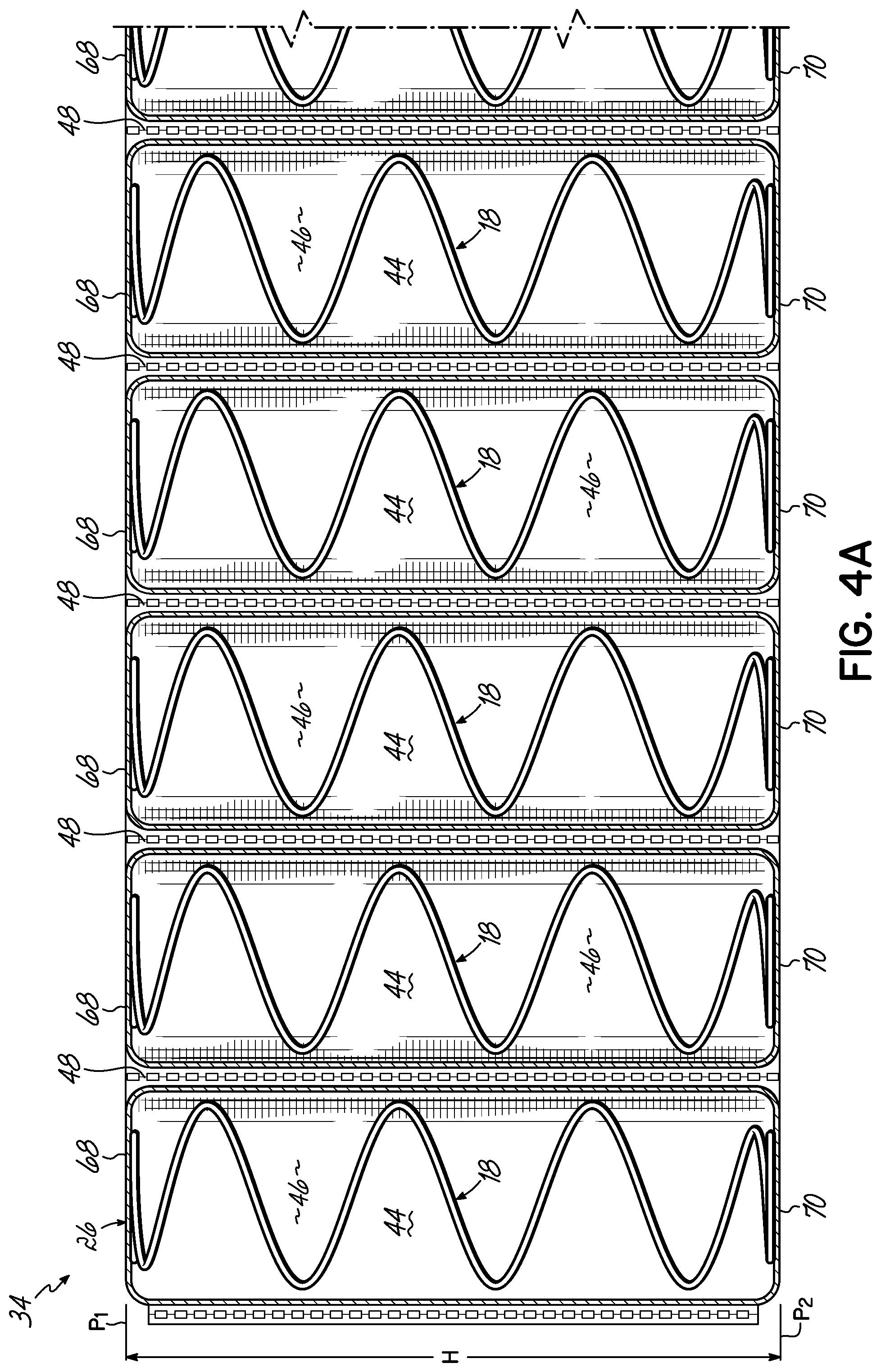 Patent US11771235 Figure 5 – Pocketed spring assembly having dimensionally stabilizing substrate