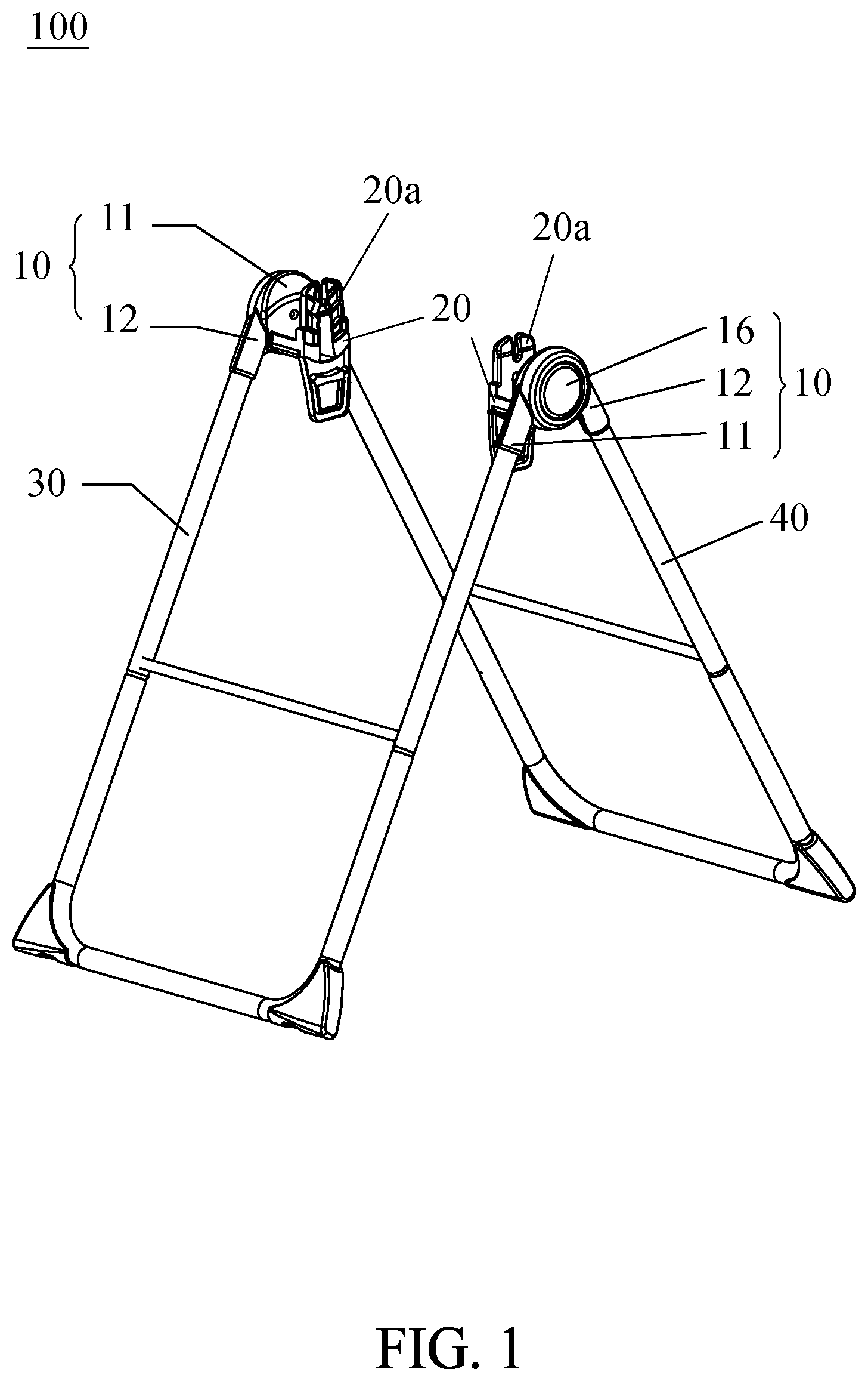 Patent US11771236 Figure 1 – Child seating device and support frame thereof