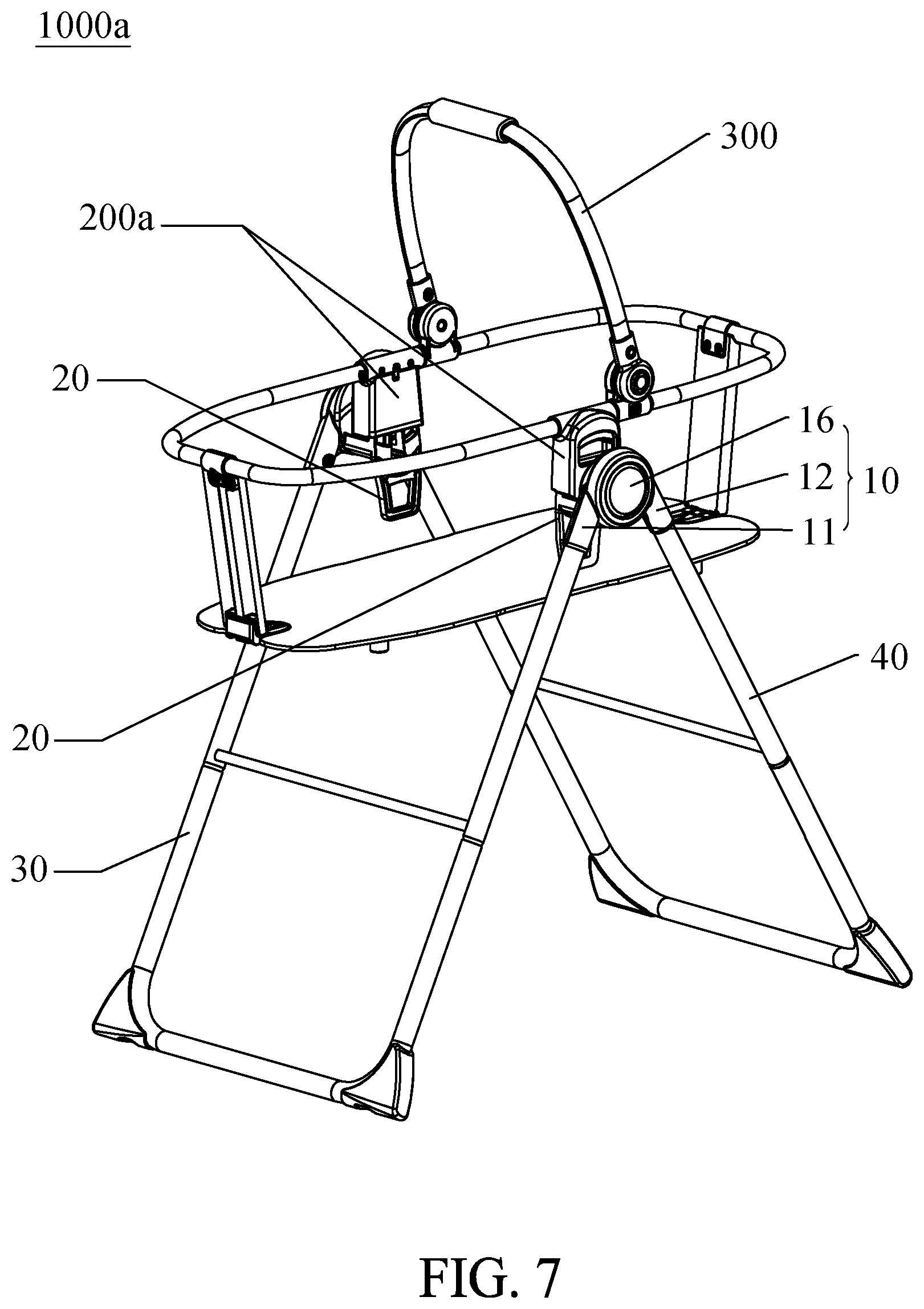 Patent US11771236 Figure 7 – Child seating device and support frame thereof