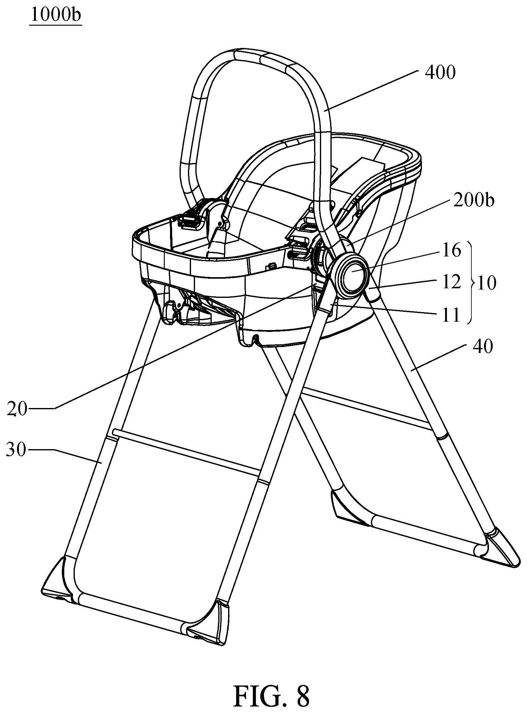 Patent US11771236 Figure 8 – Child seating device and support frame thereof