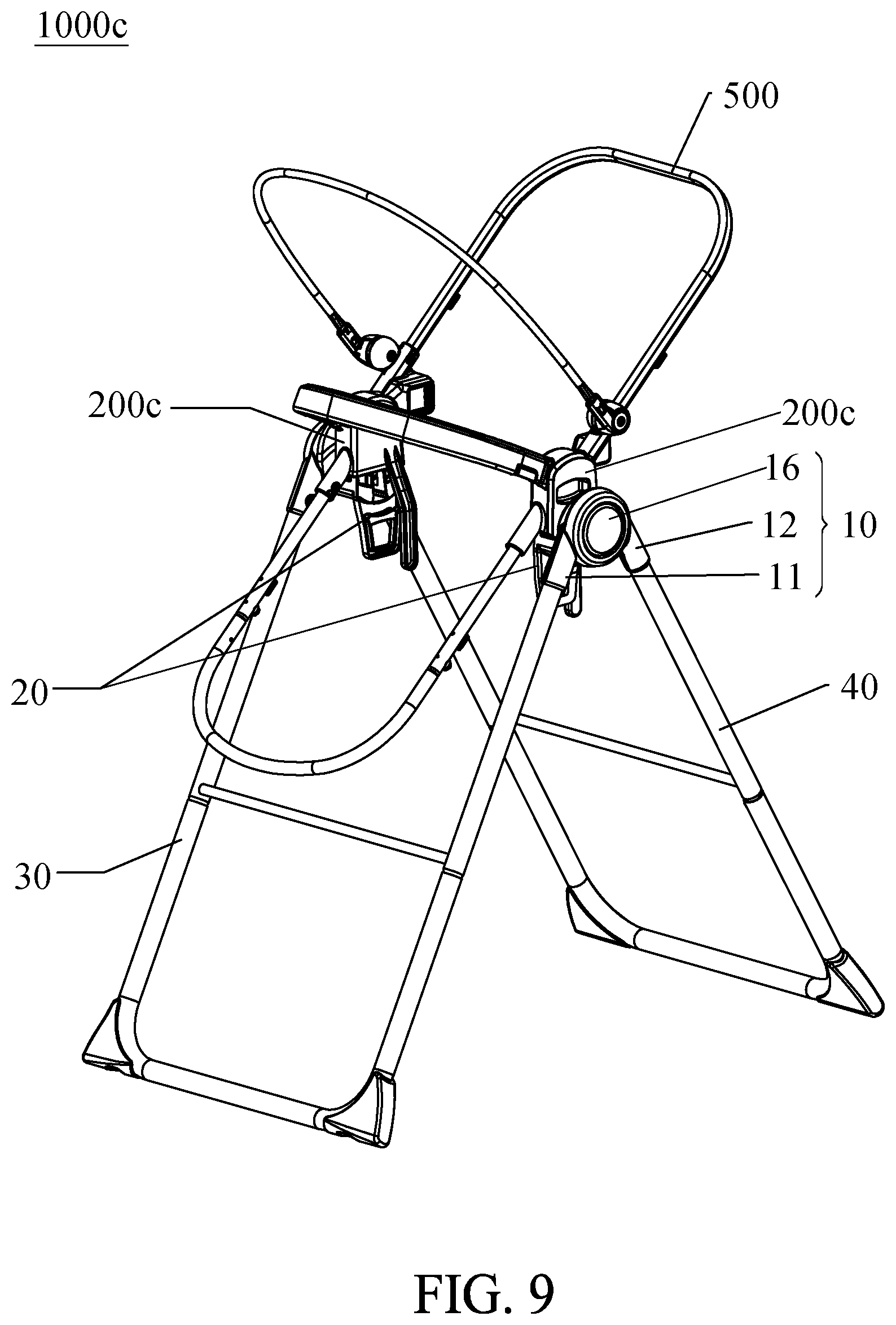Patent US11771236 Figure 9 – Child seating device and support frame thereof