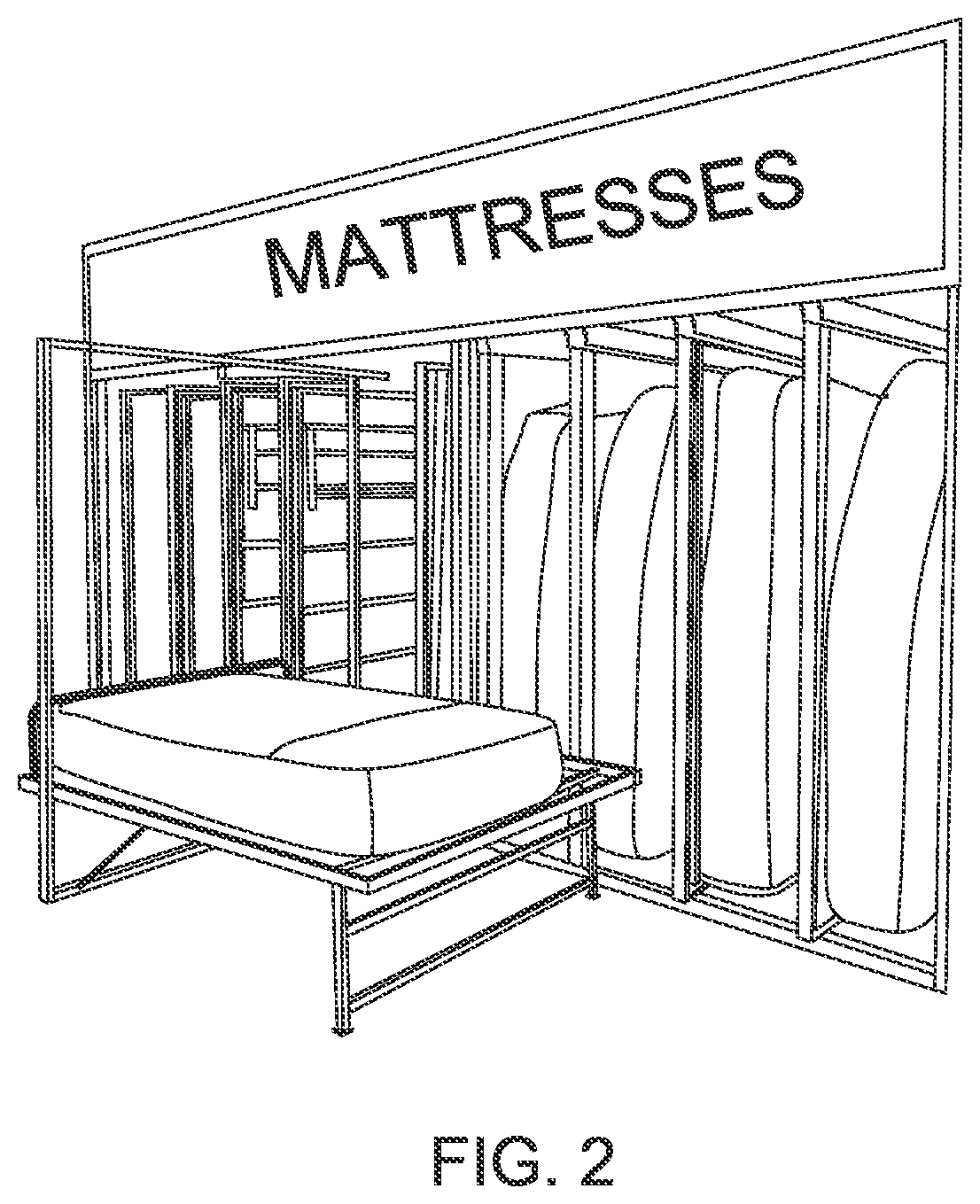 Patent US11771243 Figure 2 – Mattress display rack