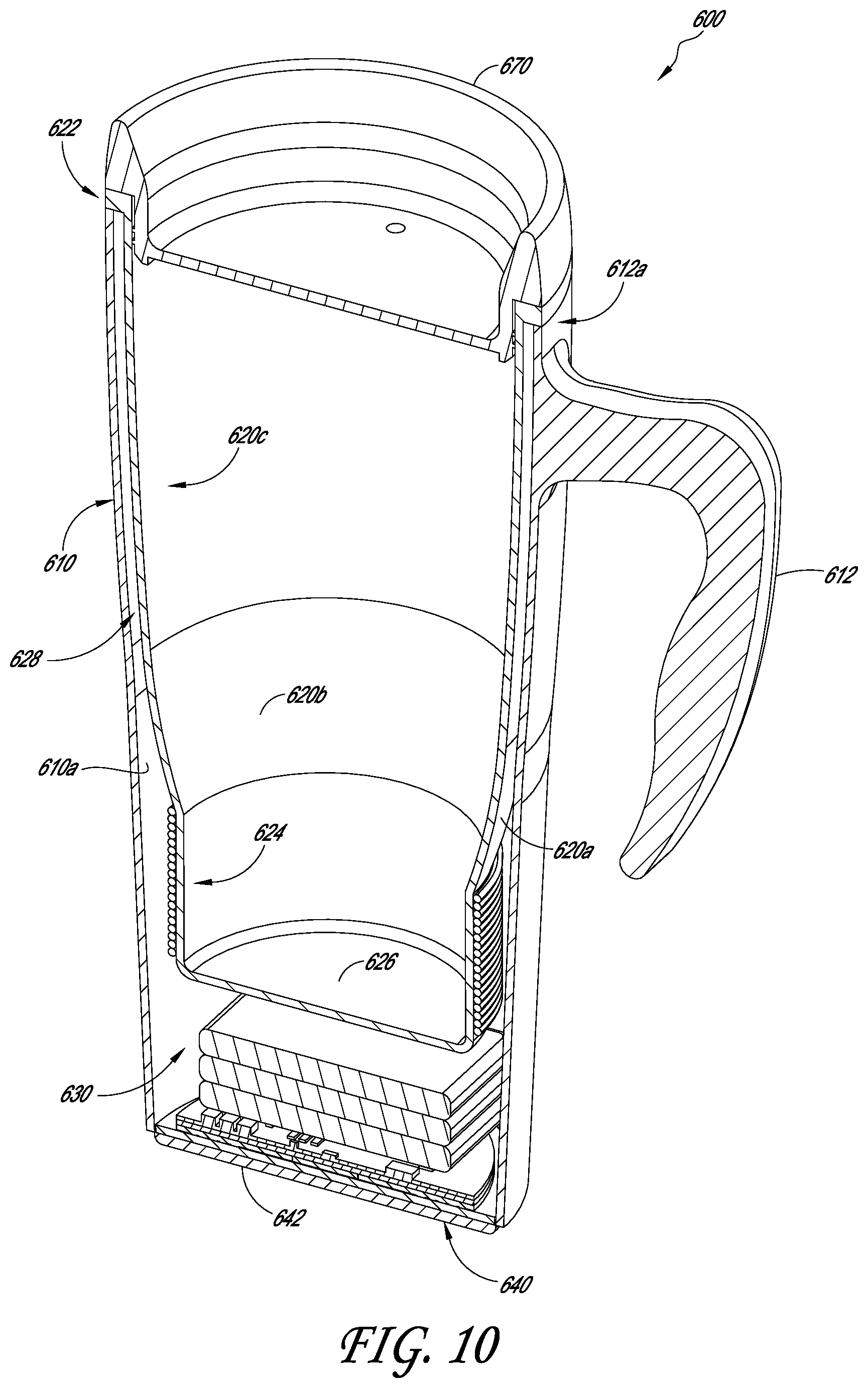 Patent US11771261 Figure 13 – Drinkware container with active temperature control