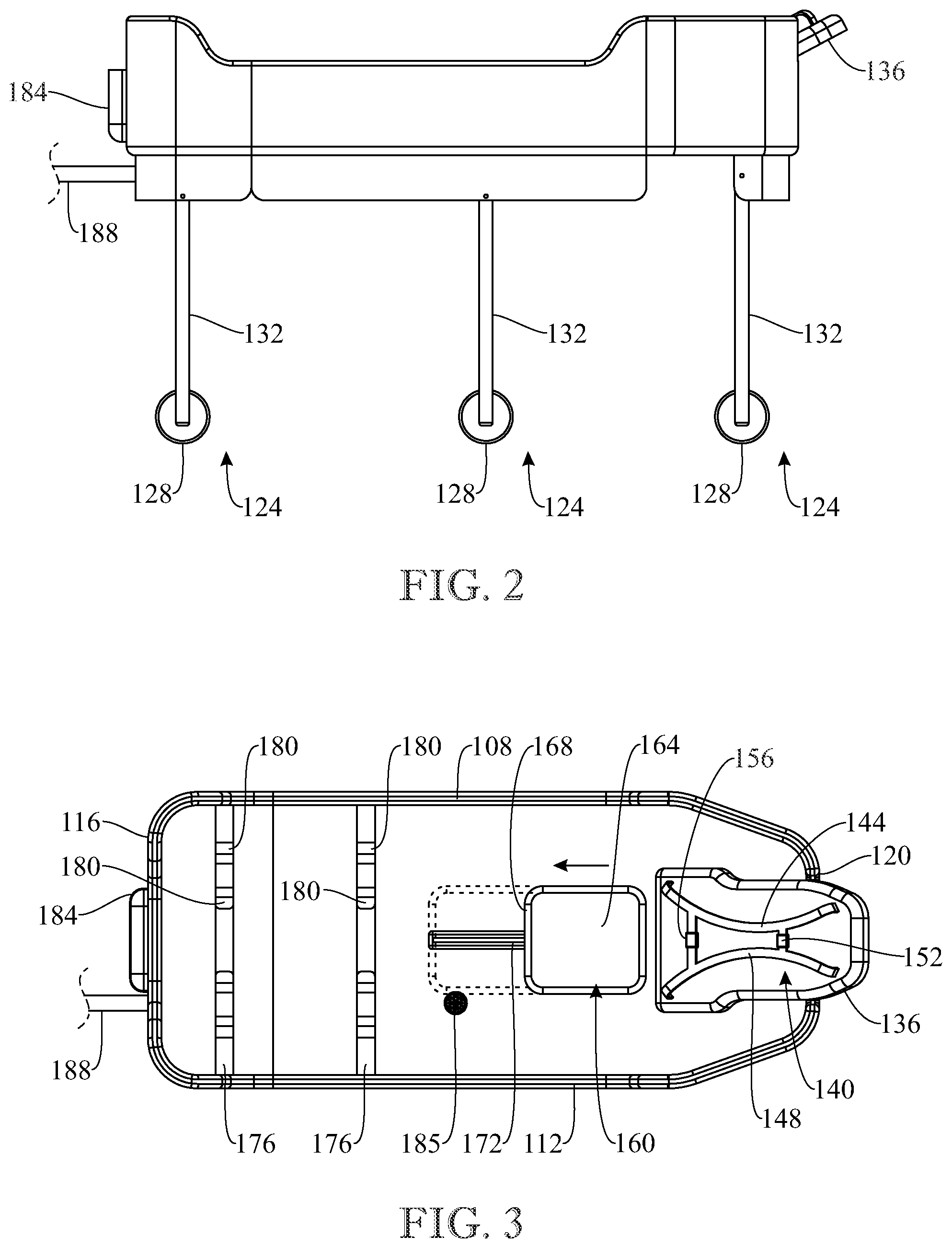 Patent US11771268 Figure 2 – Rolling medical bedside bathing tub