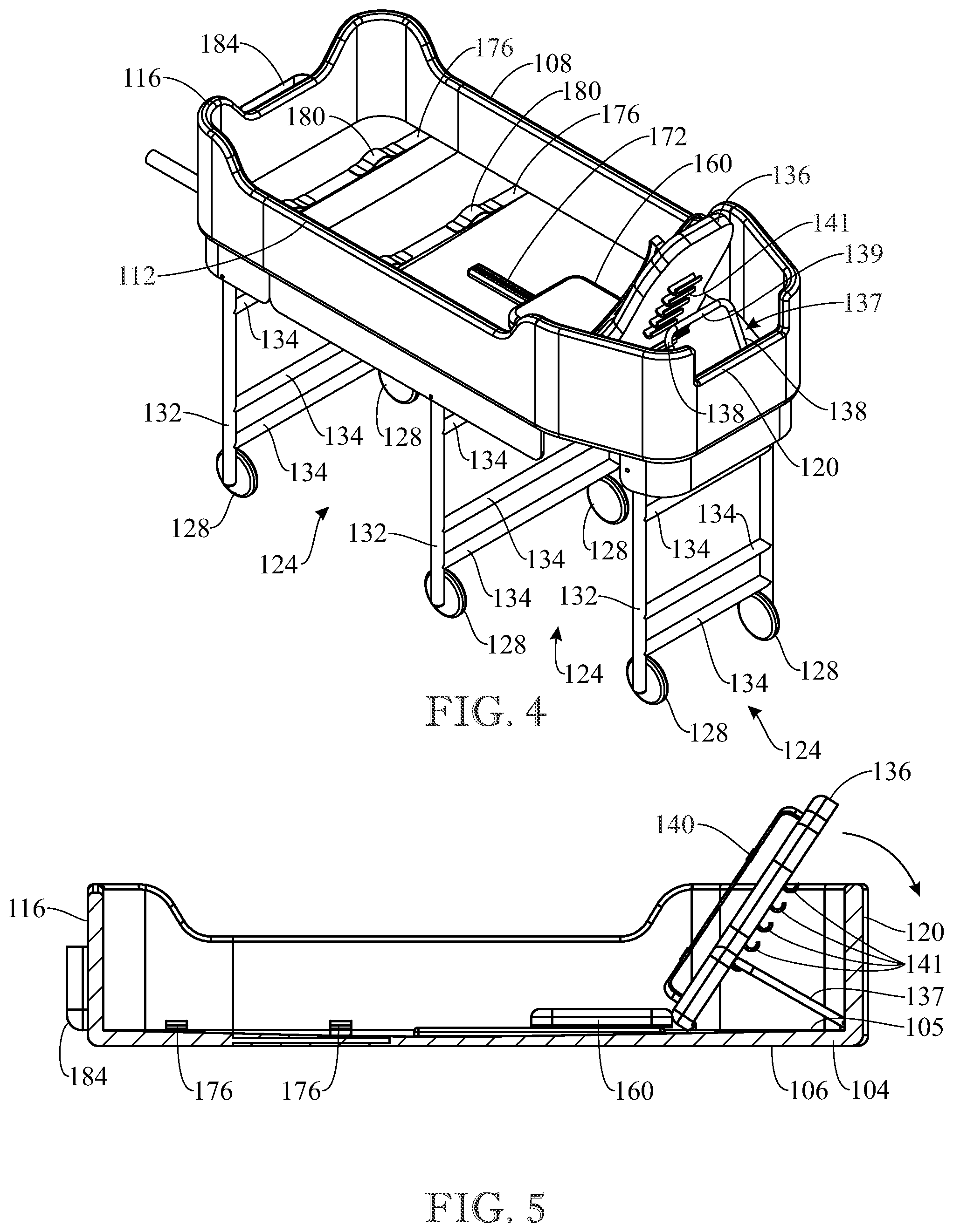 Patent US11771268 Figure 3 – Rolling medical bedside bathing tub
