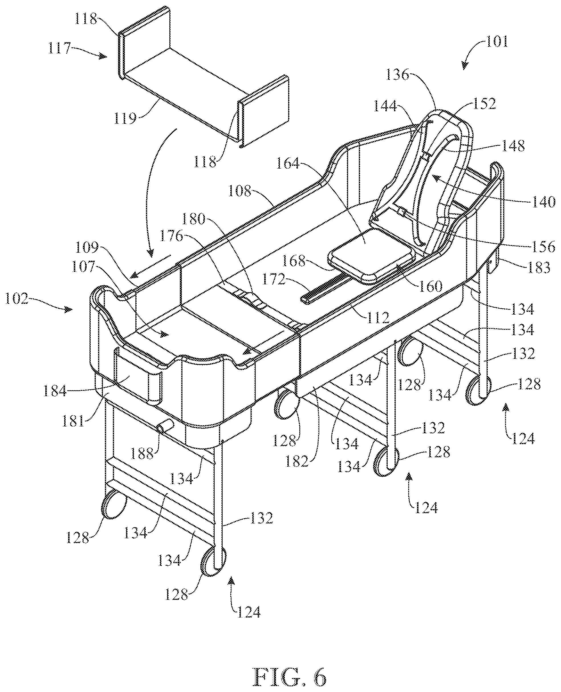 Patent US11771268 Figure 4 – Rolling medical bedside bathing tub