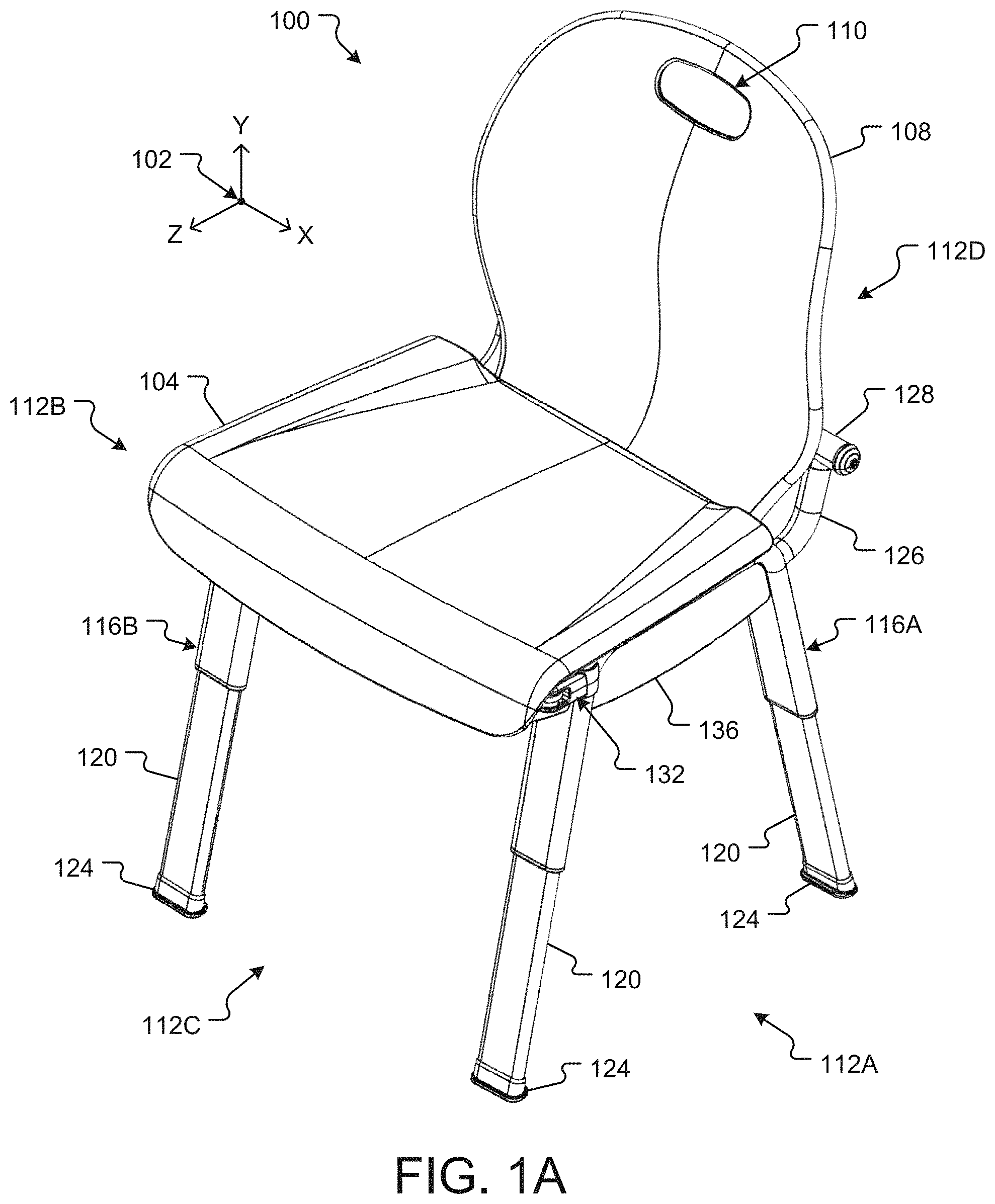 Patent US11771269 — Shower chair with ergonomic support and washdown features — Figure 1