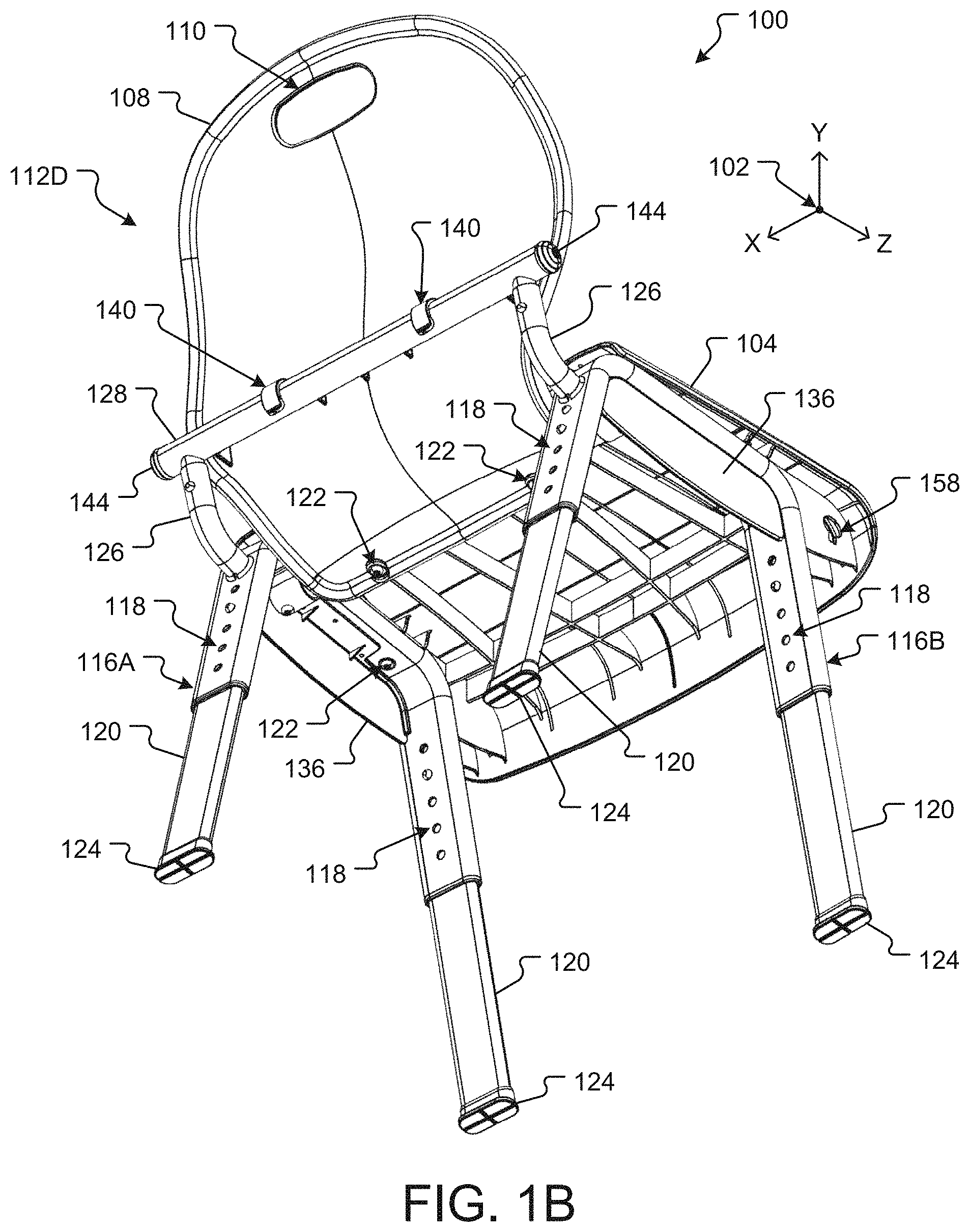Patent US11771269 Figure 2 – Shower chair with ergonomic support and washdown features