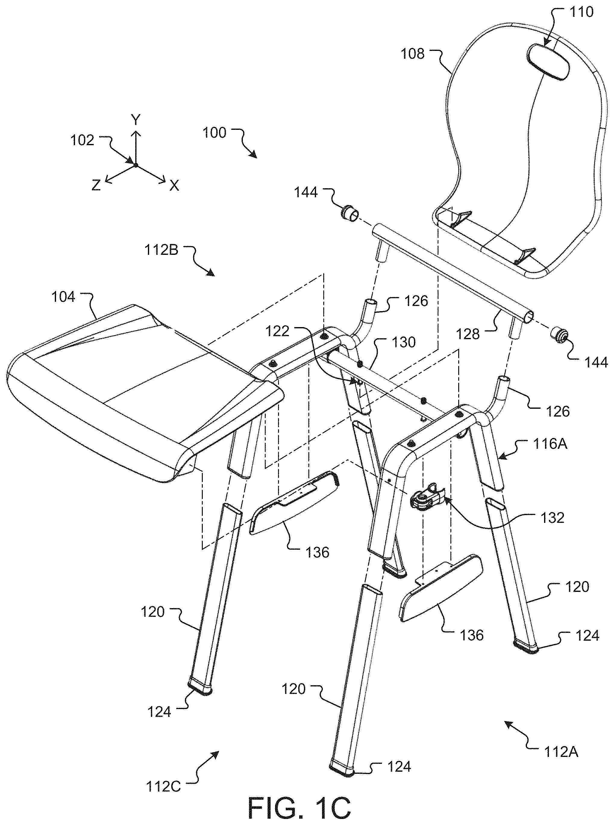 Patent US11771269 Figure 3 – Shower chair with ergonomic support and washdown features