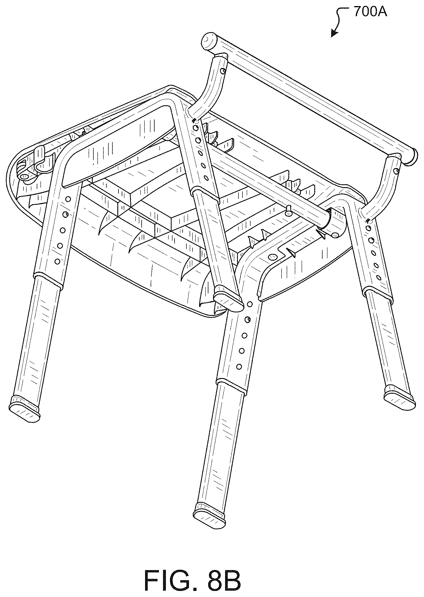 Patent US11771269 Figure 12 – Shower chair with ergonomic support and washdown features