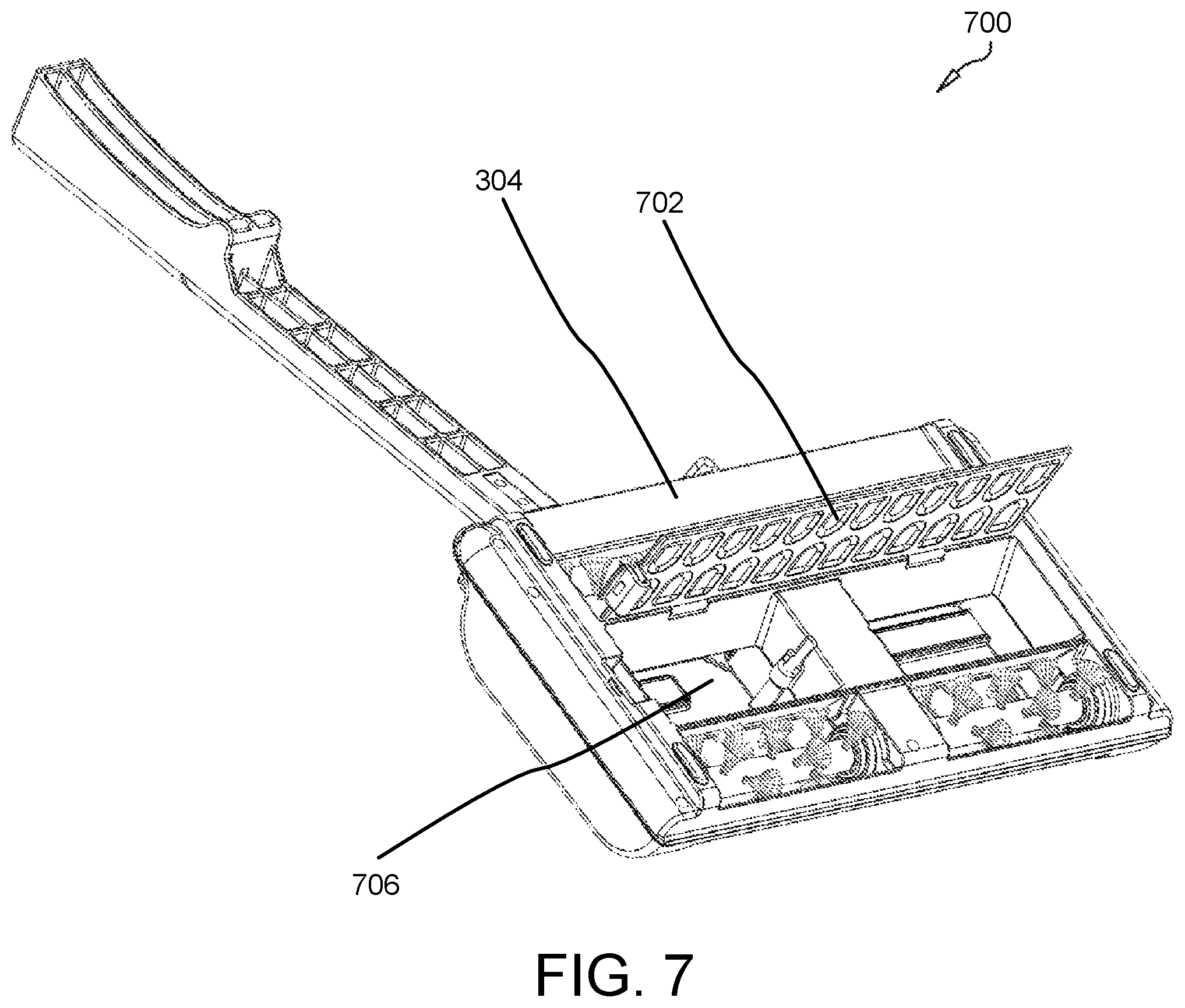 Patent US11771289 Figure 6 – Handheld sweeper with rotating bristles for removing hair and fur from surfaces